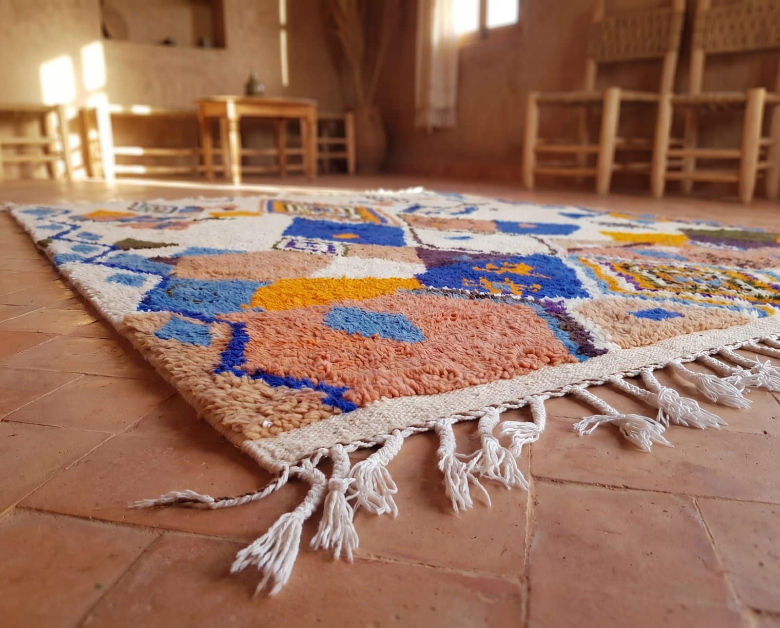 handmade-moroccan-area-rug-colorful-azilal-style-carpet Handmade Moroccan Azilal Rug, Colorful Tribal Geometric Berber Carpet