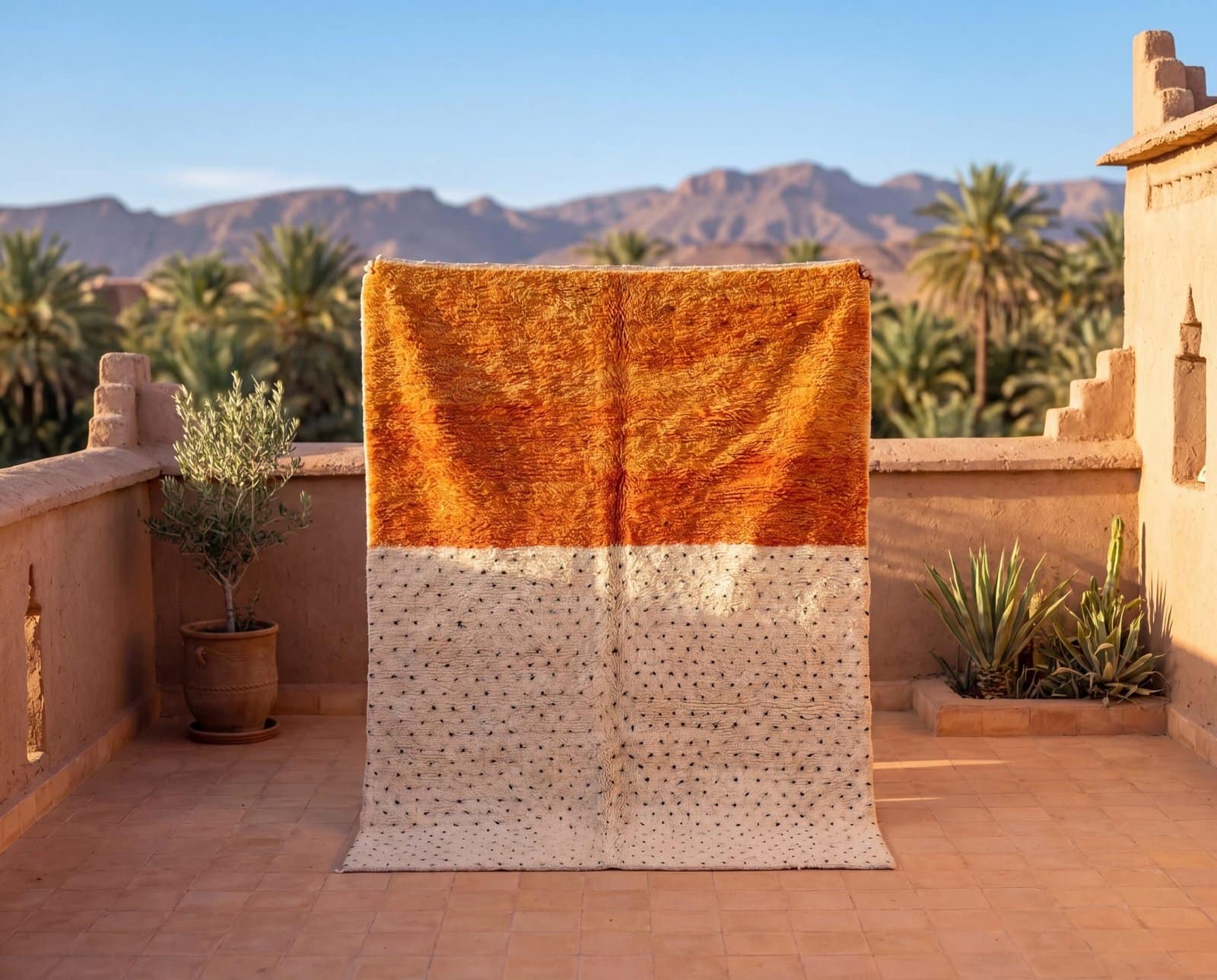 handmade-moroccan-beni-ourain-rug-orange-cream-berber-wool-carpet Orange & White Polka Dot Moroccan Rug | Handmade Berber Wool Rug | Boho Nursery , Living Room Decor