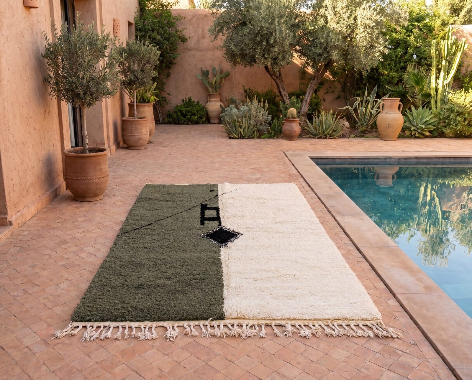 handmade-moroccan-green-rug-minimalist-boho-decor Olive Green Beni Ourain Rug- Handmade Moroccan Wool Carpet - Minimalist Berber Shag Rug