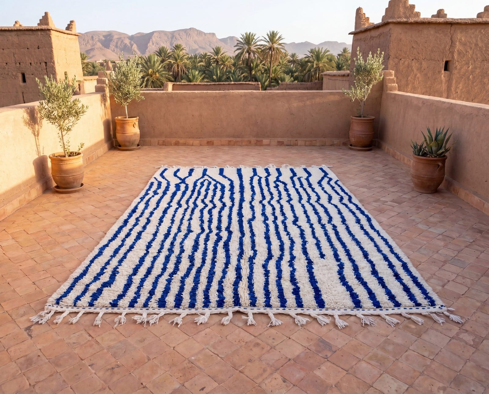handmade-moroccan-rug-blue-line-wool-area-rug Contemporary Beni Ourain Rug – Luxury Moroccan Ivory Blue Stripe Area Rug