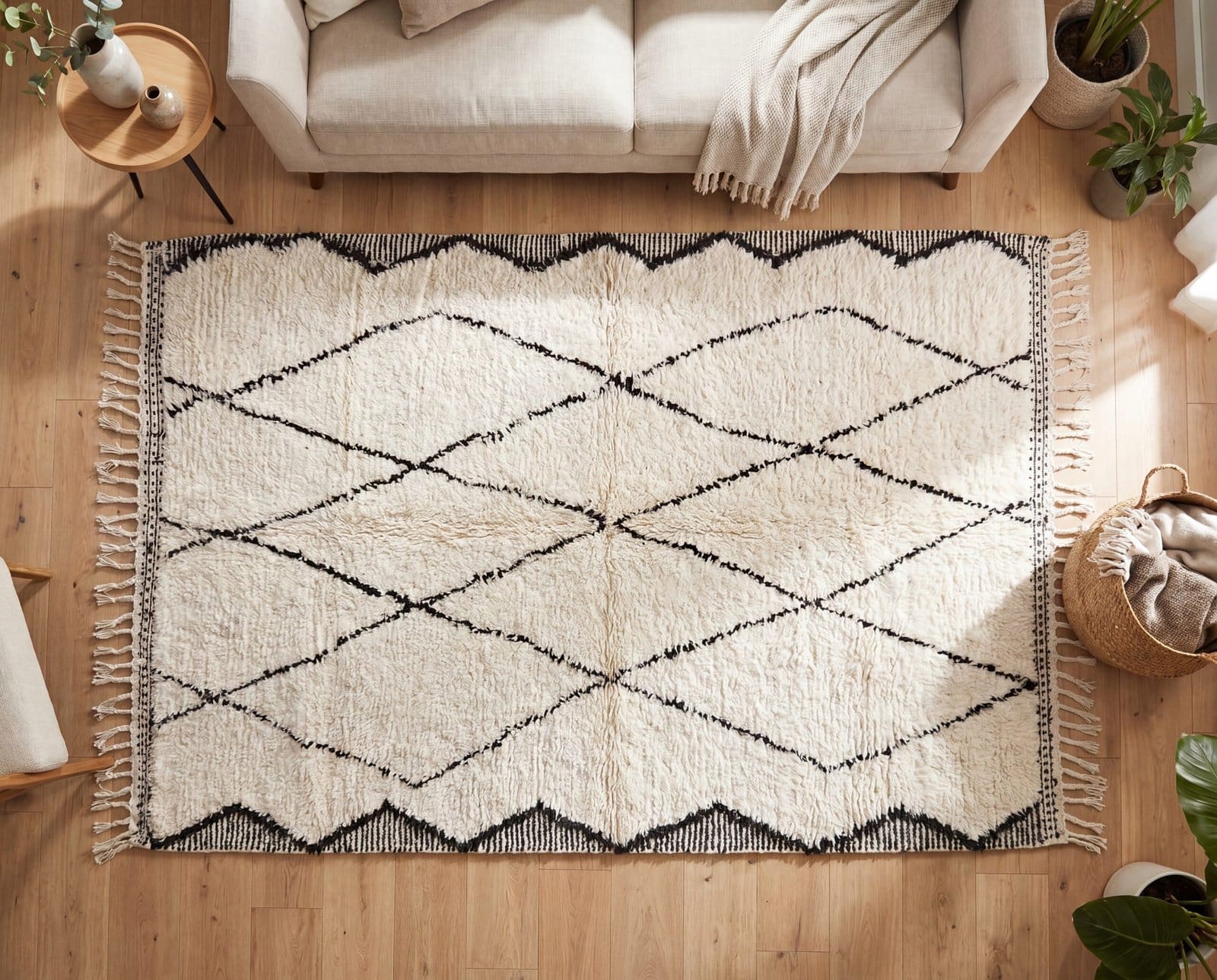 handmade-moroccan-wool-rug-black-diamond-pattern Handmade Ivory Black Geometric Berber Wool Rug – Moroccan Tribal Boho Statement Carpet