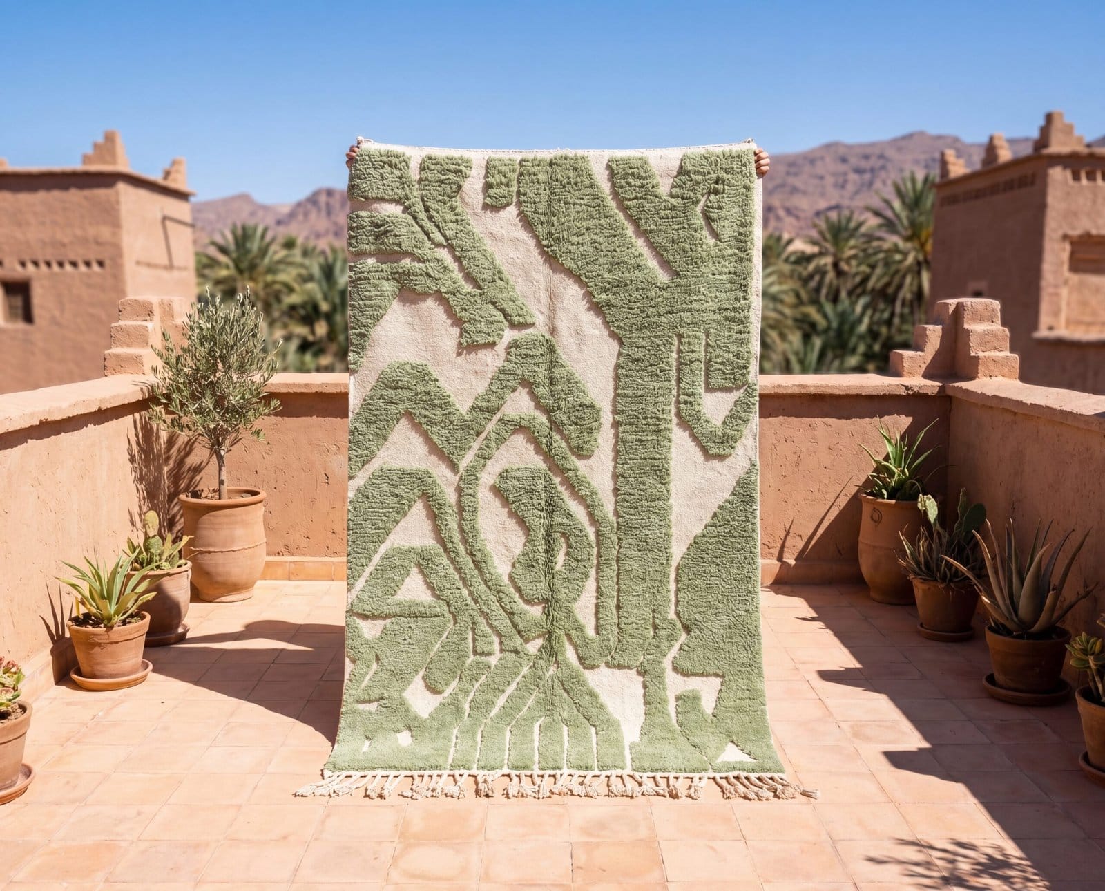 handmade-olive-green-abstract-berber-rug-soft-wool-carpet Handmade Olive Green Moroccan Wool Rug, Abstract Berber Shag Area Carpet