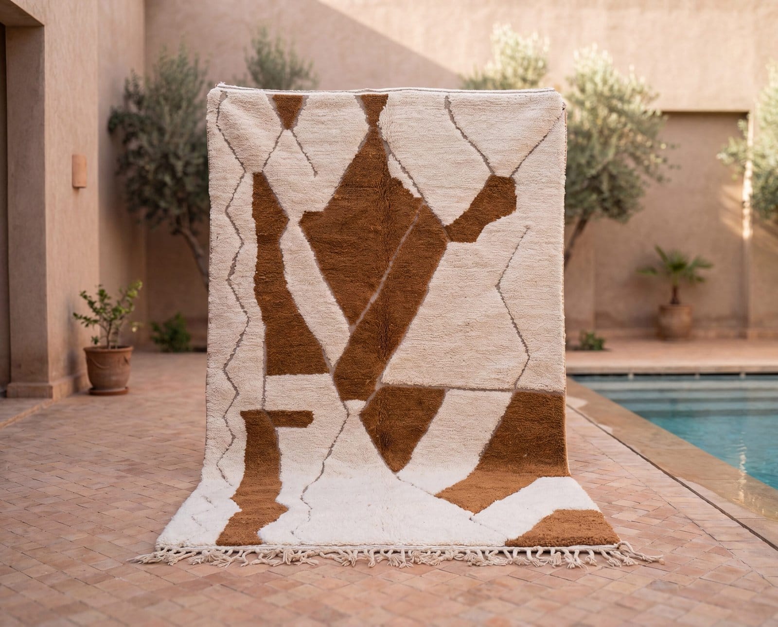 handwoven-beni-ourain-rug-neutral-boho-living-room-carpet Brown & White Geometric Beni Ourain Rug | Handmade Moroccan Wool Area Rug | Berber Tribal Carpet | Modern Boho Home Deco | Custom Size Rugs
