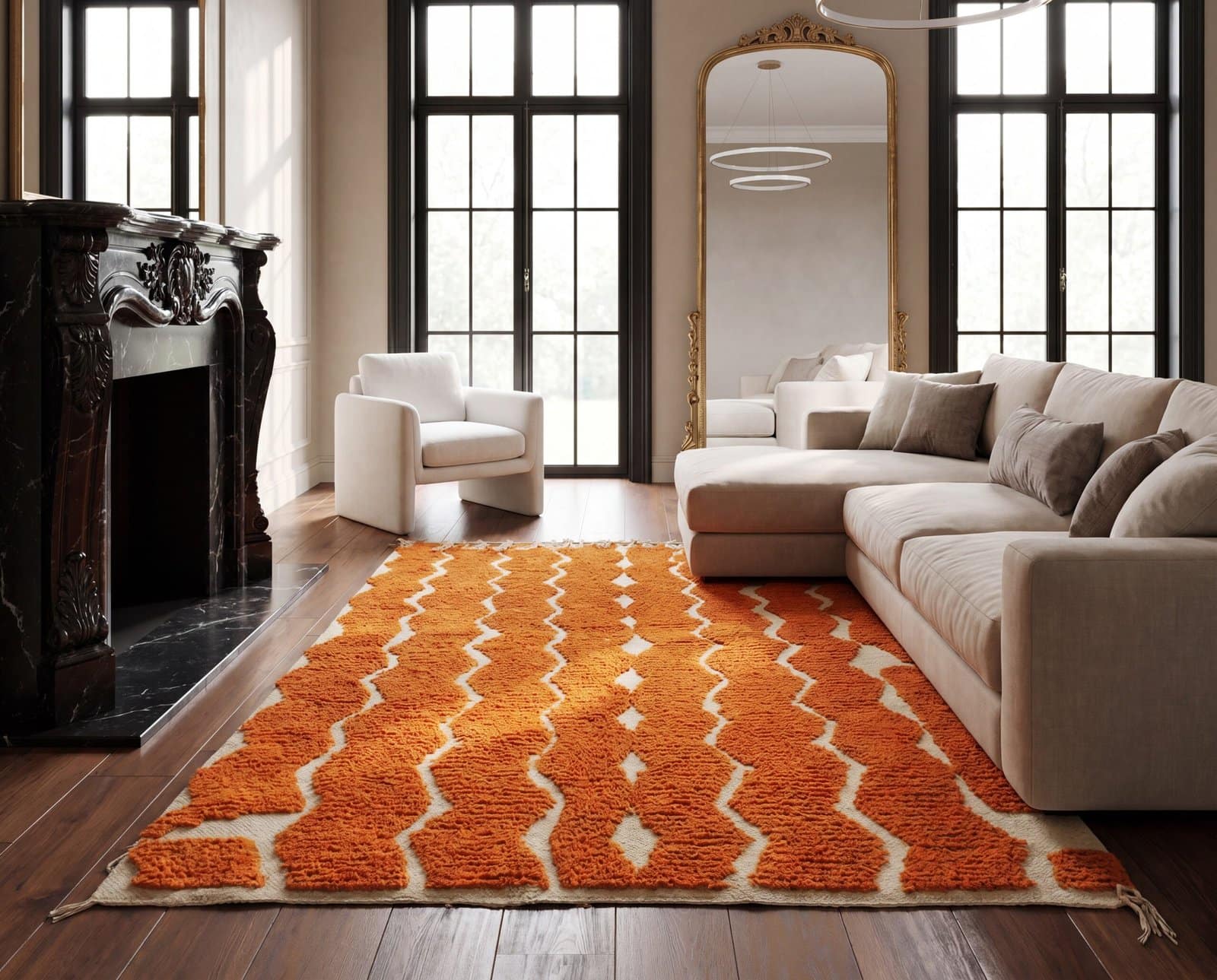 handwoven-moroccan-area-rug-orange-cream-pattern Orange Beni Ourain Rug | Handmade Moroccan Wool Berber Carpet
