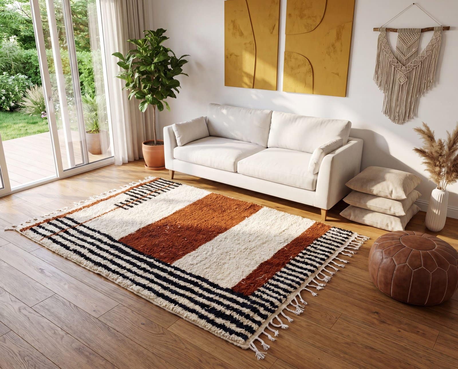 handwoven-moroccan-rug-contemporary-geometric-wool-area-rug Authentic Moroccan Berber Rug, Handwoven Wool Area Rug, Neutral Boho Living Room Carpet, Geometric Decor