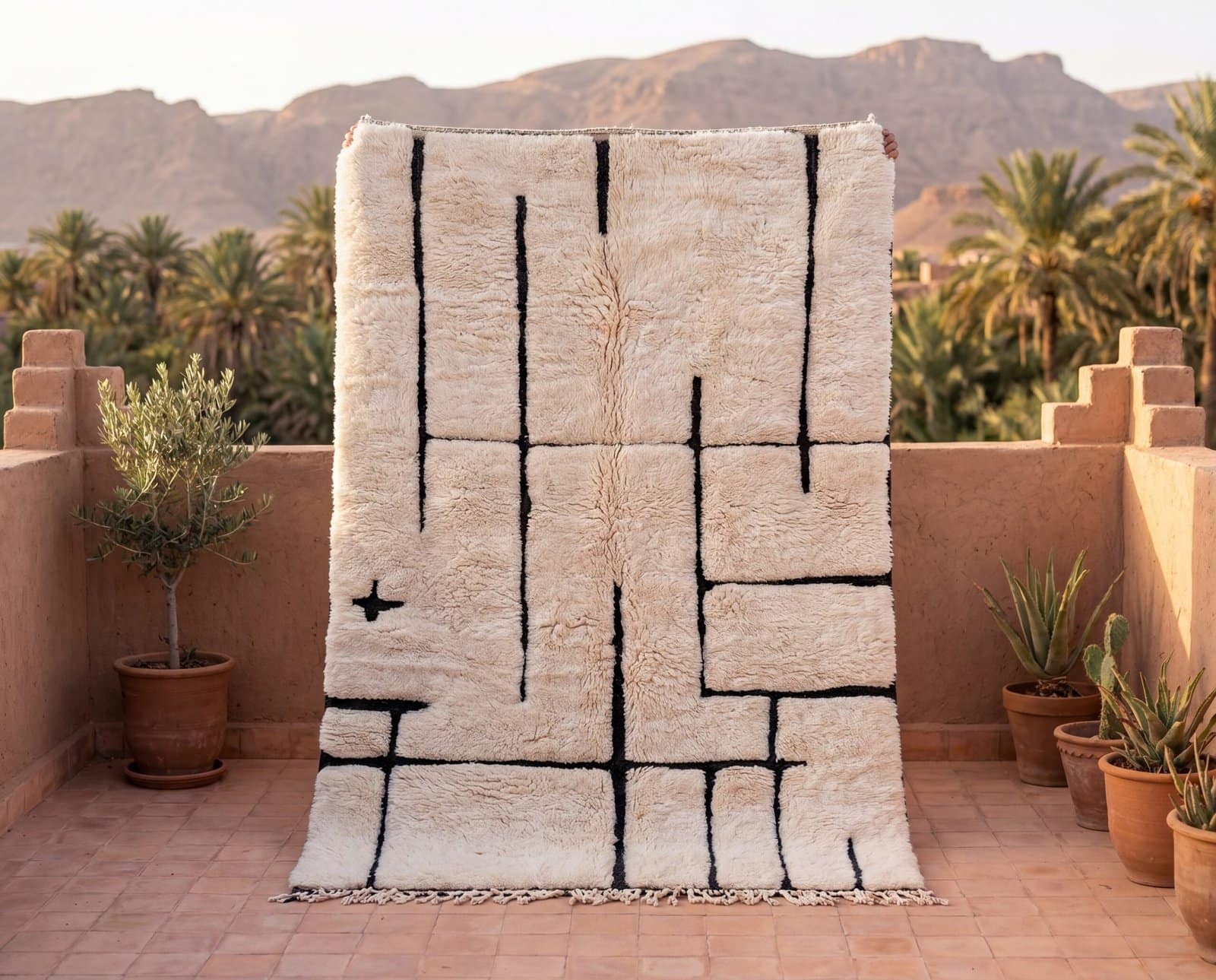 ivory-berber-rug-cream-shag-area-rug-neutral-home-decor-rug Handmade Ivory Moroccan Beni Mrirt Rug, High Pile Wool Berber Carpet