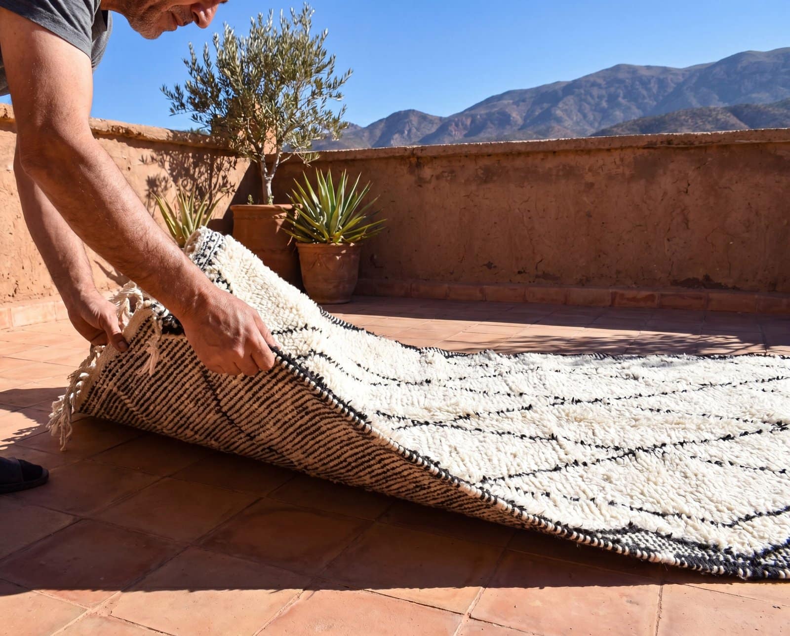 ivory-berber-rug-modern-geometric-area-rug Handmade Ivory Black Geometric Berber Wool Rug – Moroccan Tribal Boho Statement Carpet
