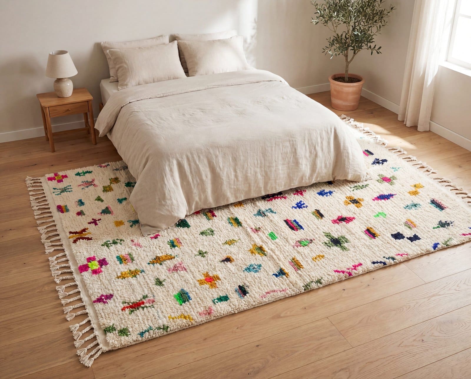 ivory-moroccan-rug-colorful-tribal-berber-wool-rug Amazigh Symbol Moroccan Rug | Handmade Berber Wool Carpet | Tifinagh Geometric Area Rug | Tribal Boho Home Decor | Custom Size Rugs