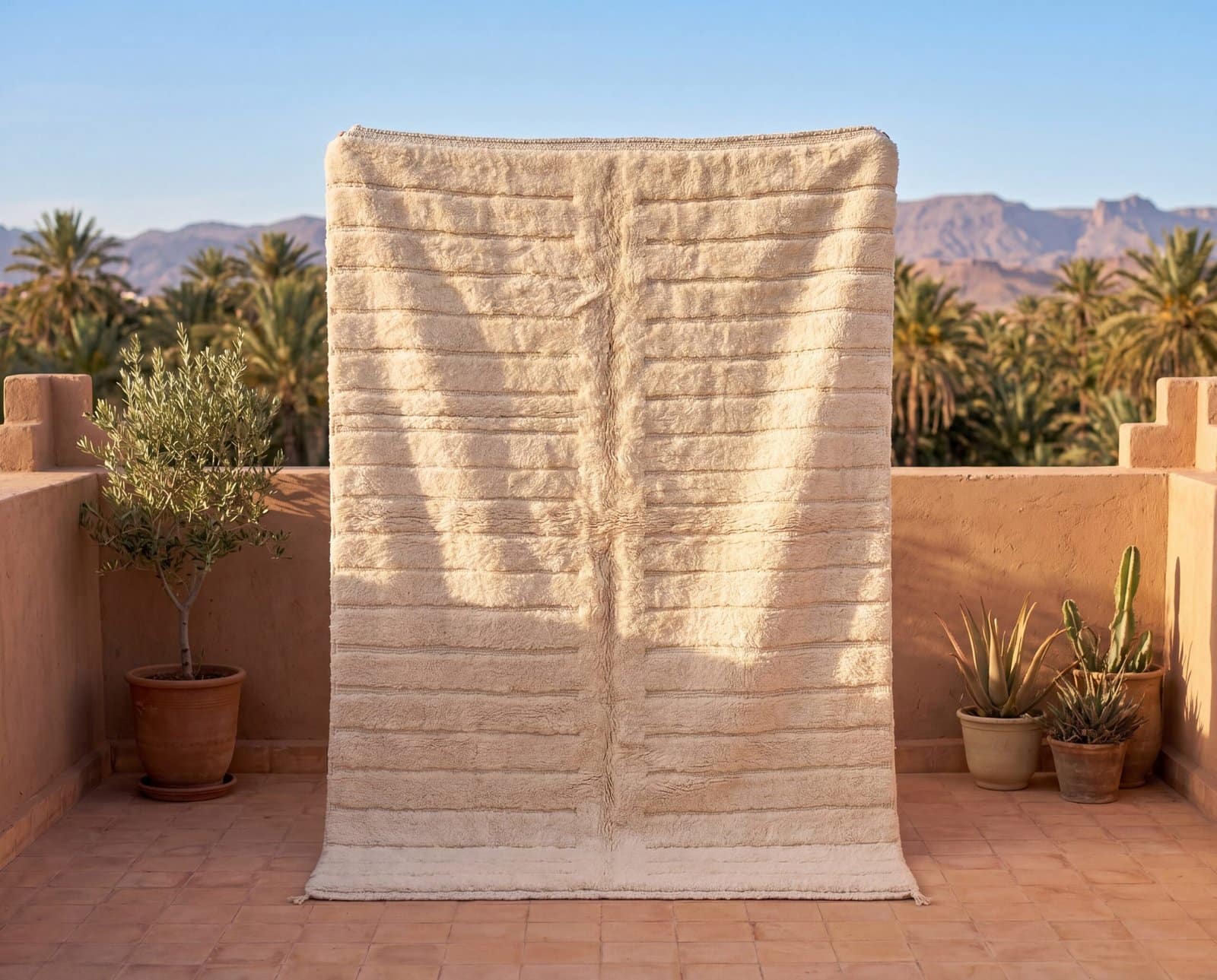 ivory-white-moroccan-rug Custom Size Moroccan Beni M'rirt Rug, Ivory White carpet, High Pile Neutral Berber Carpet Living Room