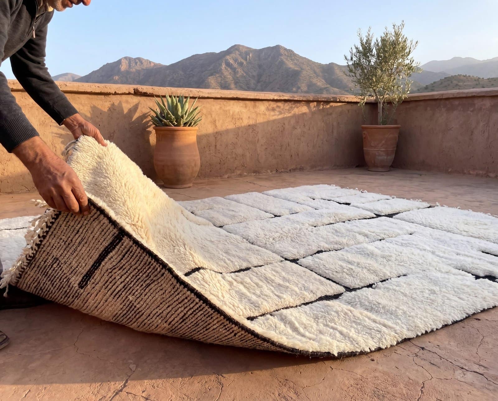 ivory-wool-rug-scandinavian-berber-rug-modern-minimalist-rug Handmade Ivory Moroccan Beni Mrirt Rug, High Pile Wool Berber Carpet