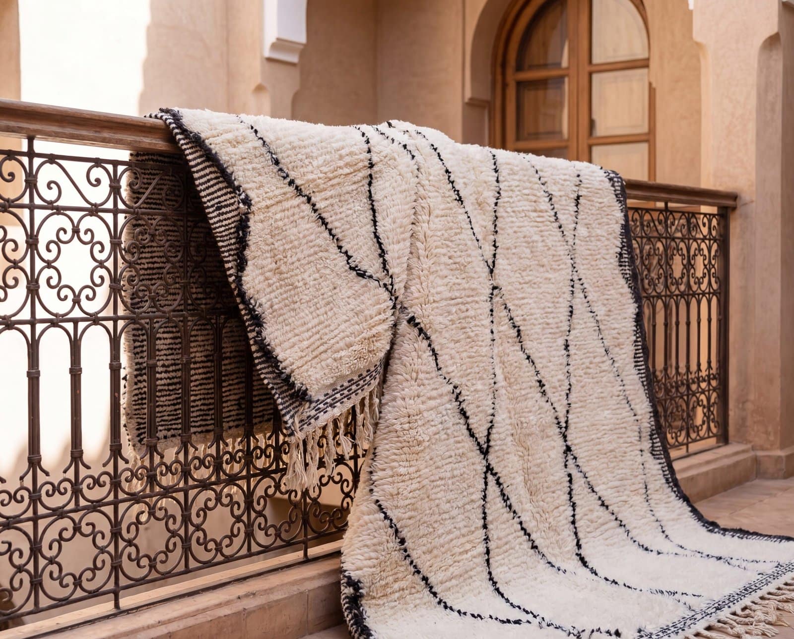 large-beni-ourain-rug-boho-living-room-rug Handmade Ivory Black Geometric Berber Wool Rug – Moroccan Tribal Boho Statement Carpet
