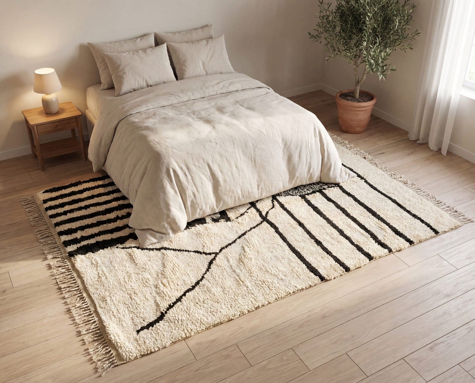 large-modern-moroccan-rug-ivory-black-abstract-area-rug Abstract Berber Wool Rug | Black White Moroccan Tribal Carpet | Large Geometric Abstract Rug