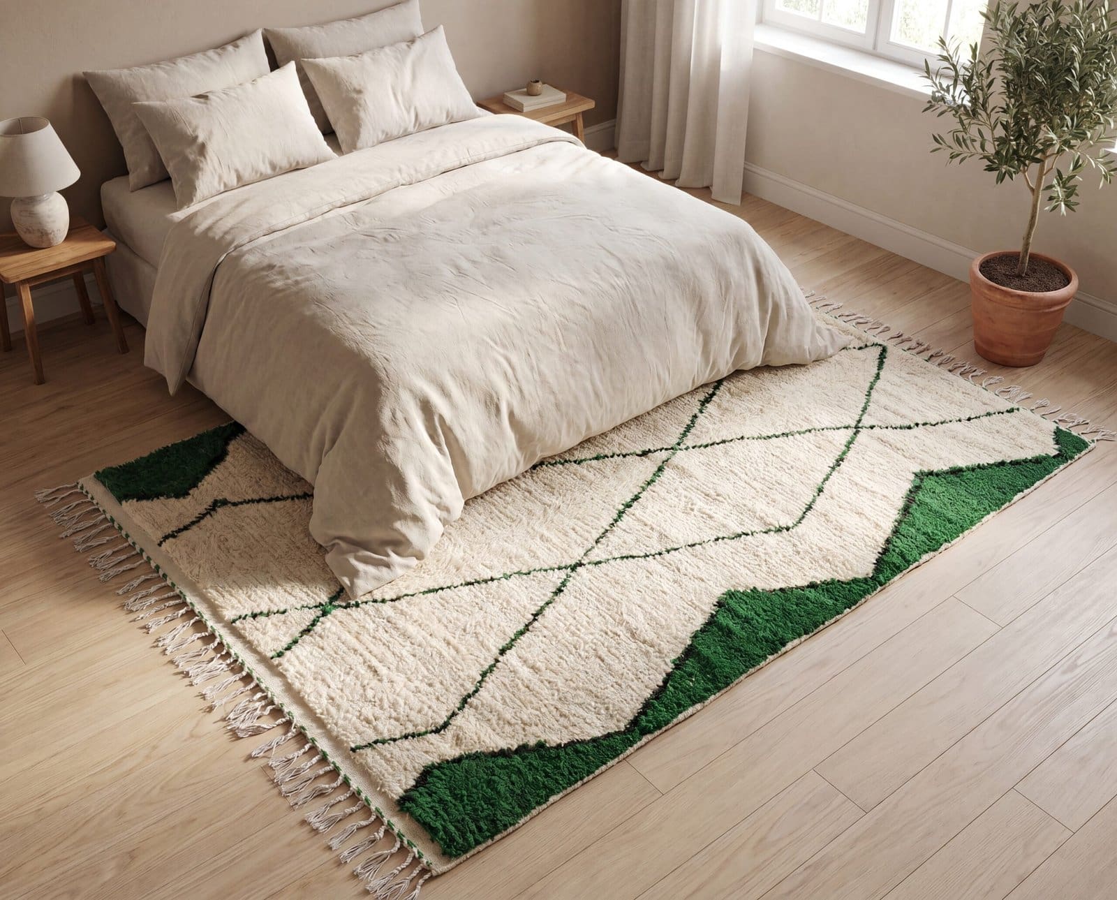 luxury-beni-ourain-rug-handwoven-moroccan-carpet Olive Green Beni Ourain Rug | Handmade Moroccan Wool Rug | Green & White Berber Carpet | Natural Fiber Boho Area Rug