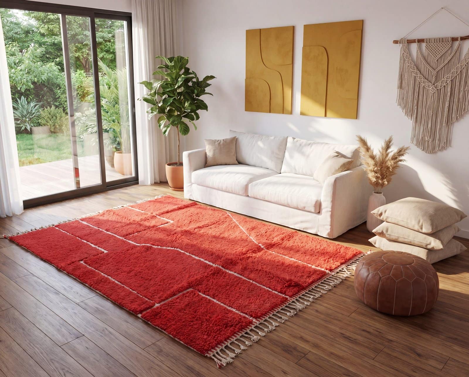 luxury-handmade-moroccan-red-rug-soft-thick-berber-area-rug Handmade Beni Ourain Red Rug – Authentic Moroccan Red Rug, Geometric Design, Boho Home Decor