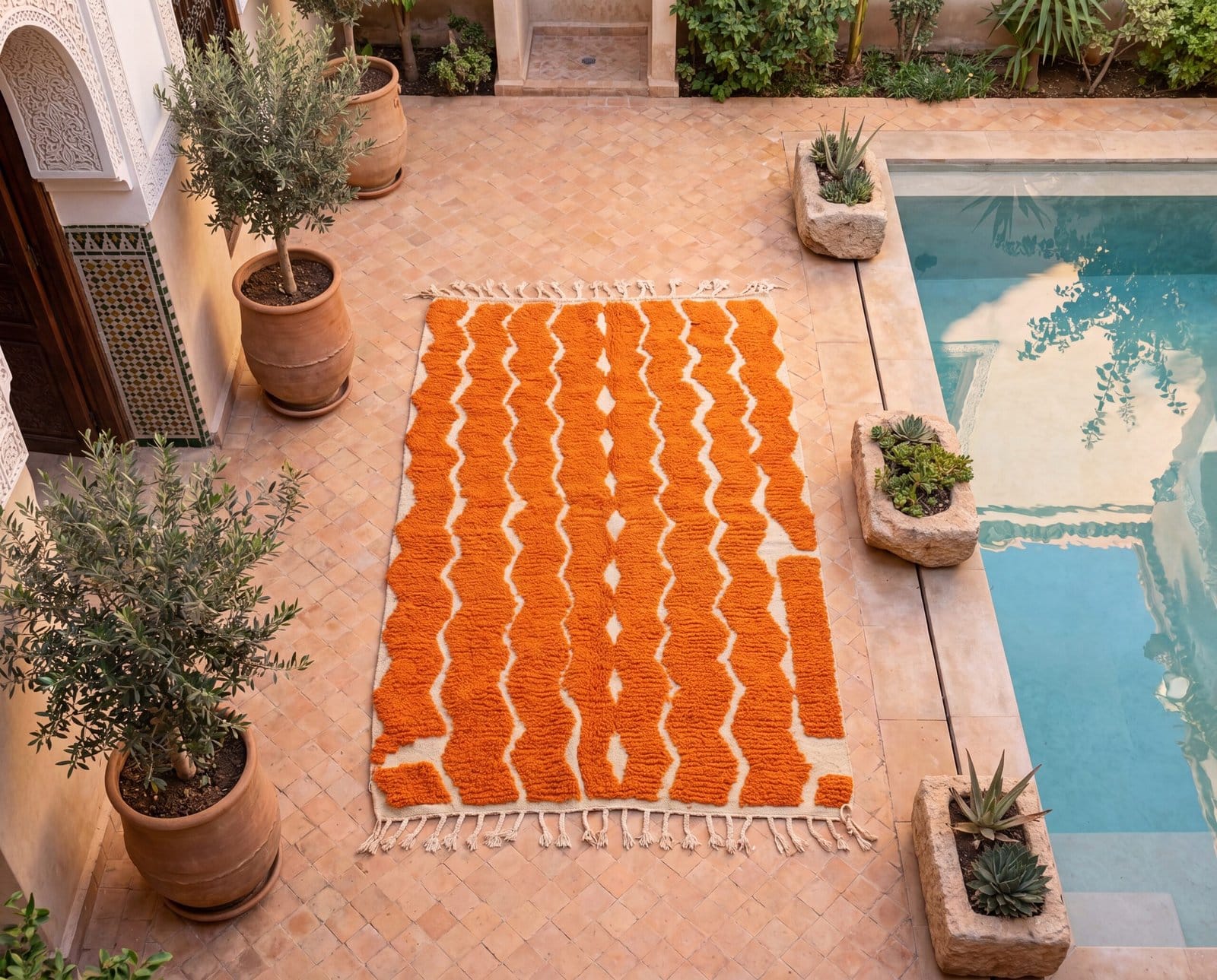 luxury-moroccan-rug-textured-wool-look-area-rug Orange Beni Ourain Rug | Handmade Moroccan Wool Berber Carpet
