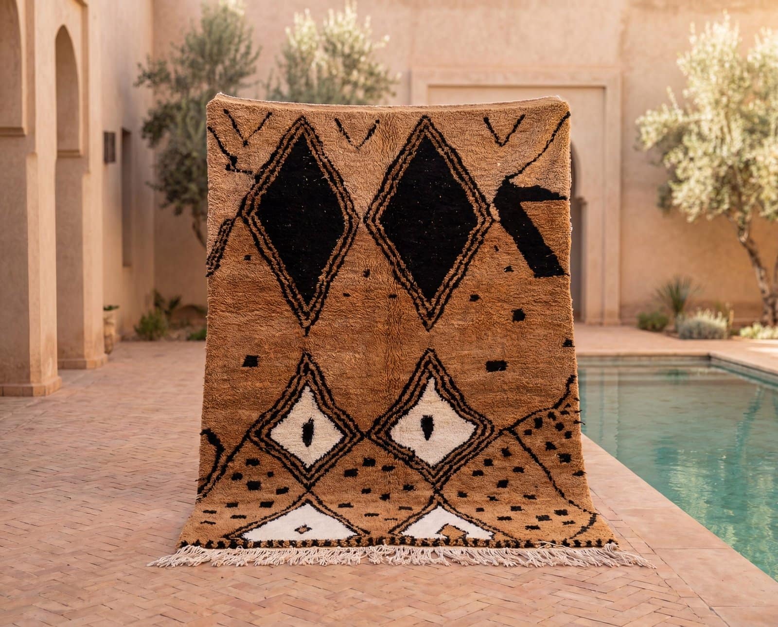 luxury-moroccan-wool-rug-handmade-tribal-carpet Hand-Knotted Beni Ourain Wool Rug, Brown White Berber Shag Carpet
