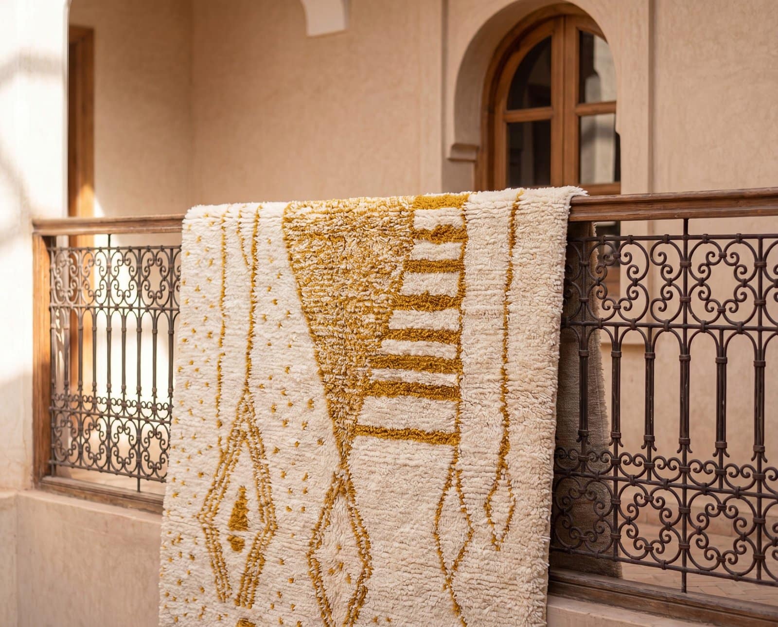 luxury-moroccan-wool-rug-neutral-boho-home-decor Mustard Geometric Moroccan Wool Carpet | Handmade Berber Area Rug | Boho Modern Living Room Decor
