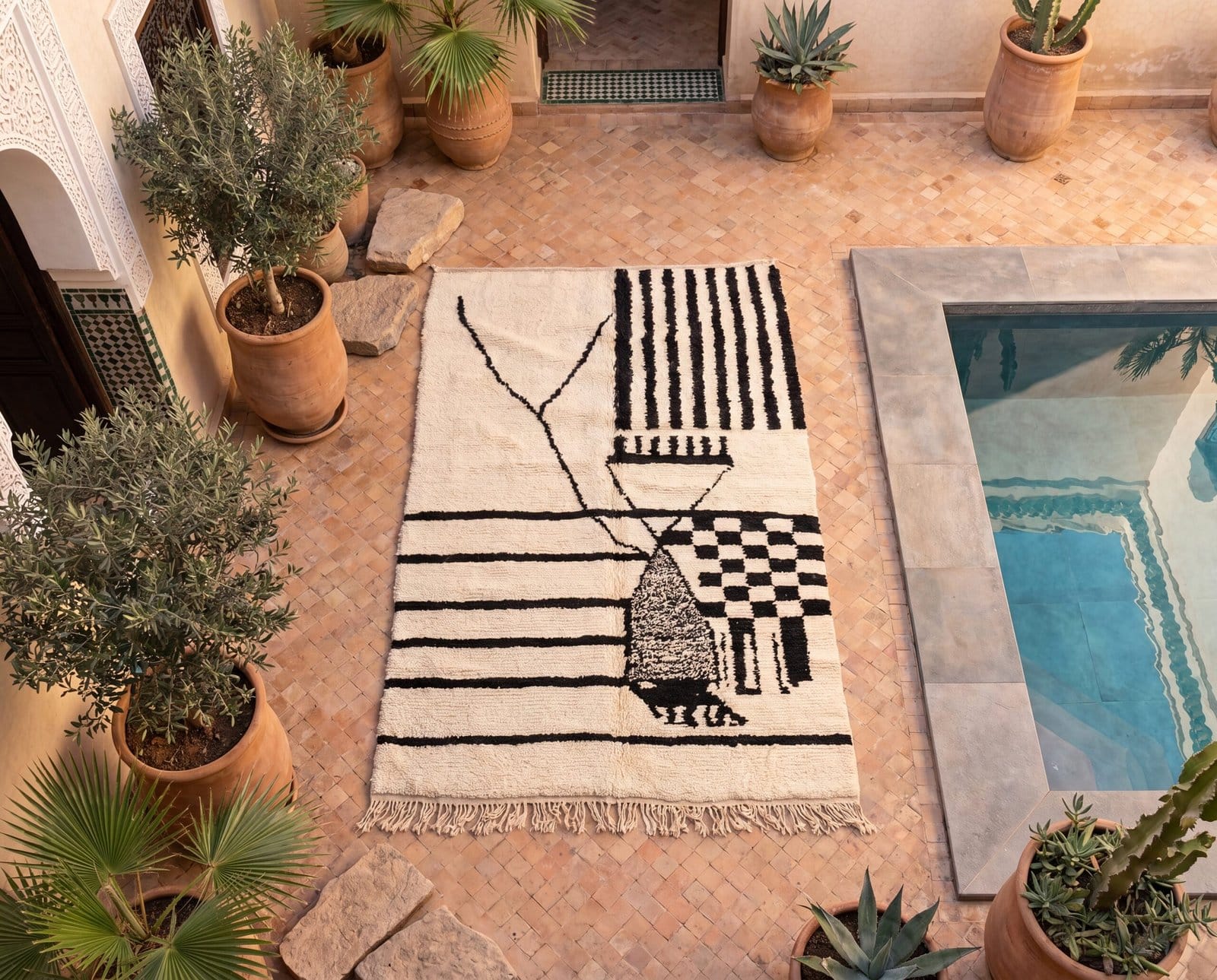 minimalist-beni-ourain-rug-black-white-tribal-pattern-rug Abstract Berber Wool Rug | Black White Moroccan Tribal Carpet | Large Geometric Abstract Rug