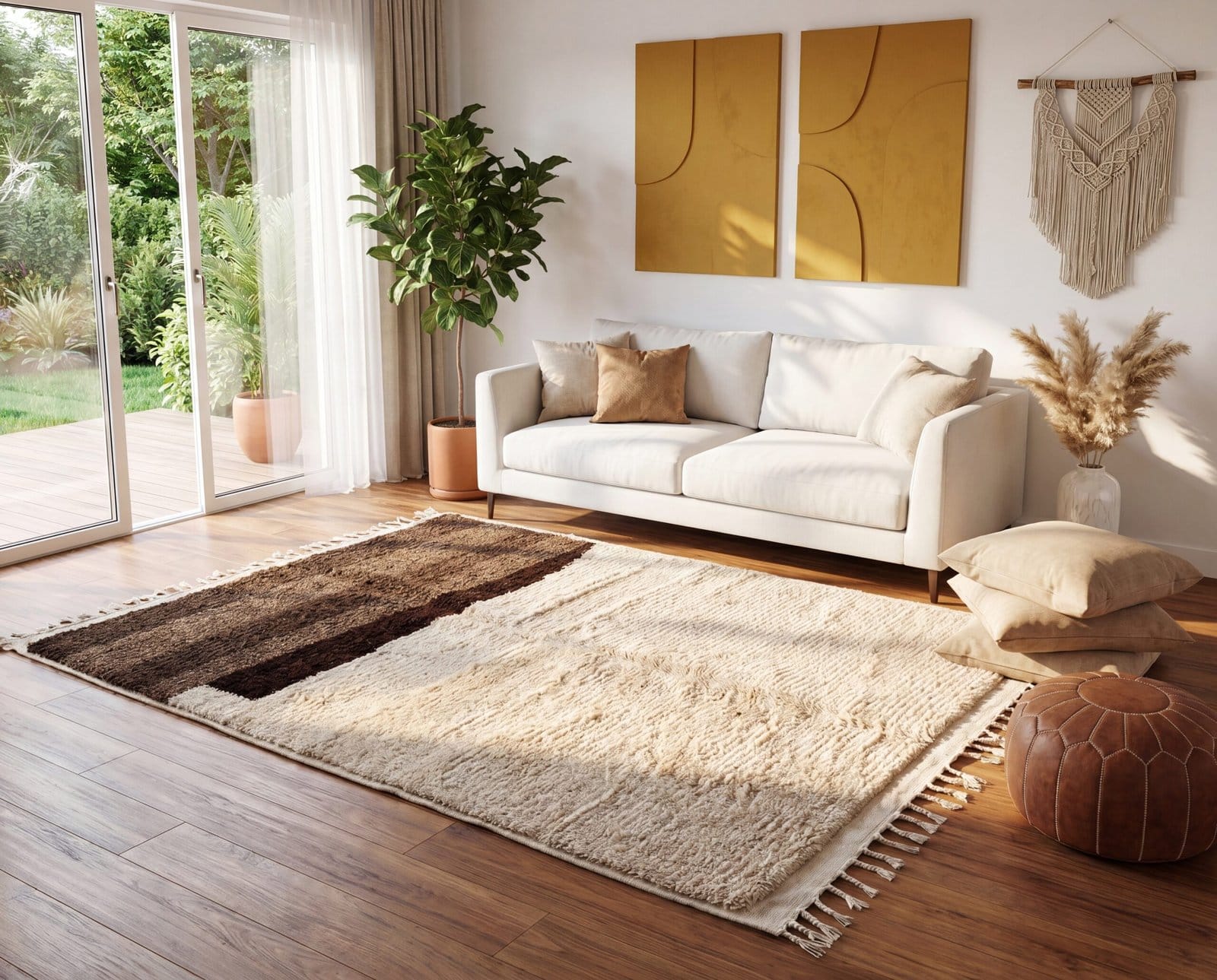 minimalist-berber-carpet-handmade-moroccan-home-jpg Luxury Beni Ourain Rug | Ivory & Brown Handmade Moroccan Wool Area Rug