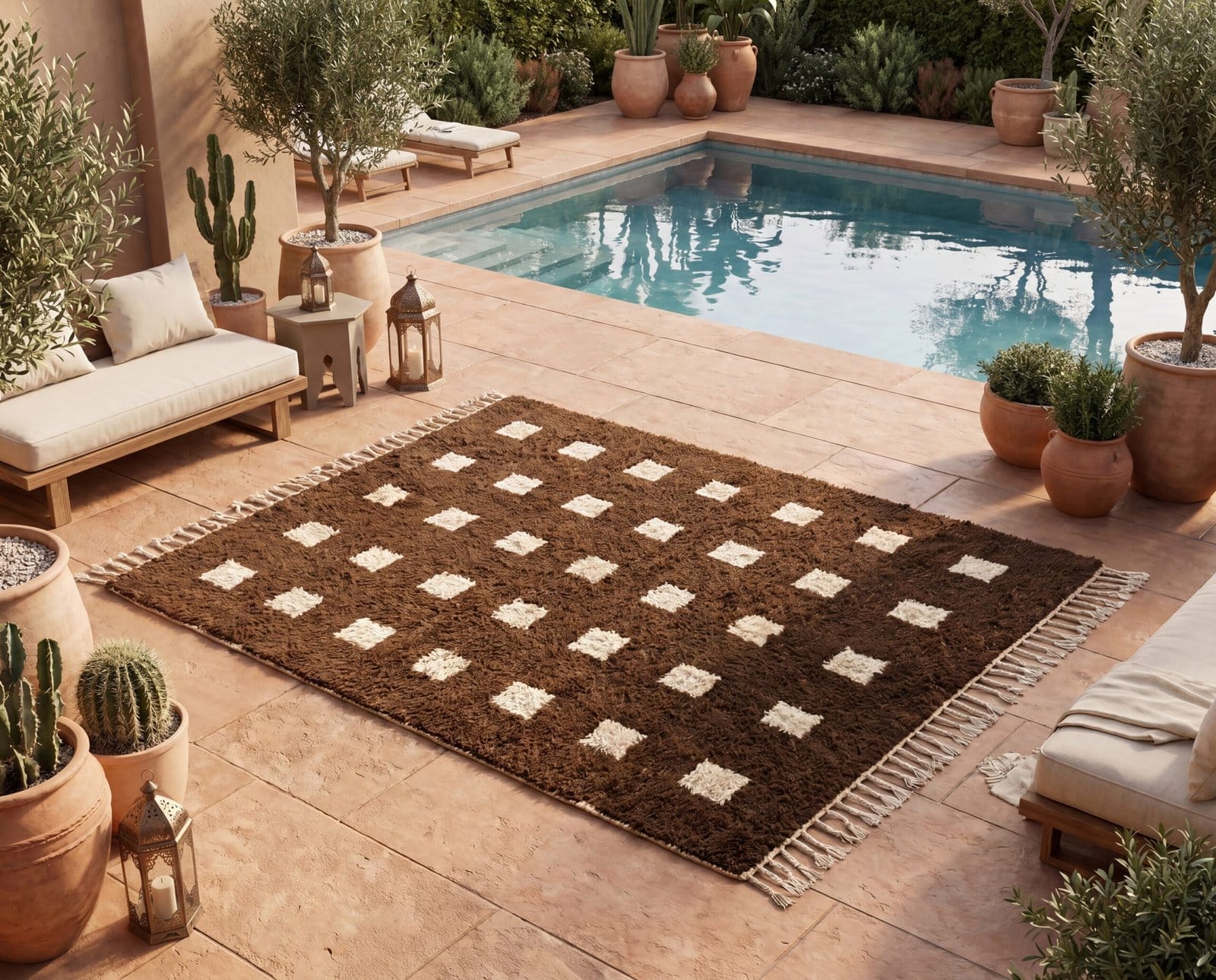 minimalist-moroccan-rug-dark-brown-berber-design Custom Moroccan Rug, Beni Ourain Brown & White Geometric, Square Shag Rug, Handmade Area Rug