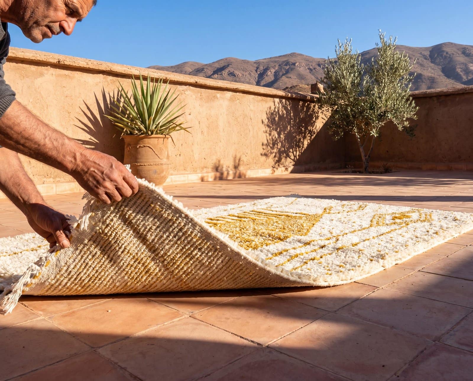 modern-berber-rug-ivory-mustard-tribal-pattern-handmade Mustard Geometric Moroccan Wool Carpet | Handmade Berber Area Rug | Boho Modern Living Room Decor