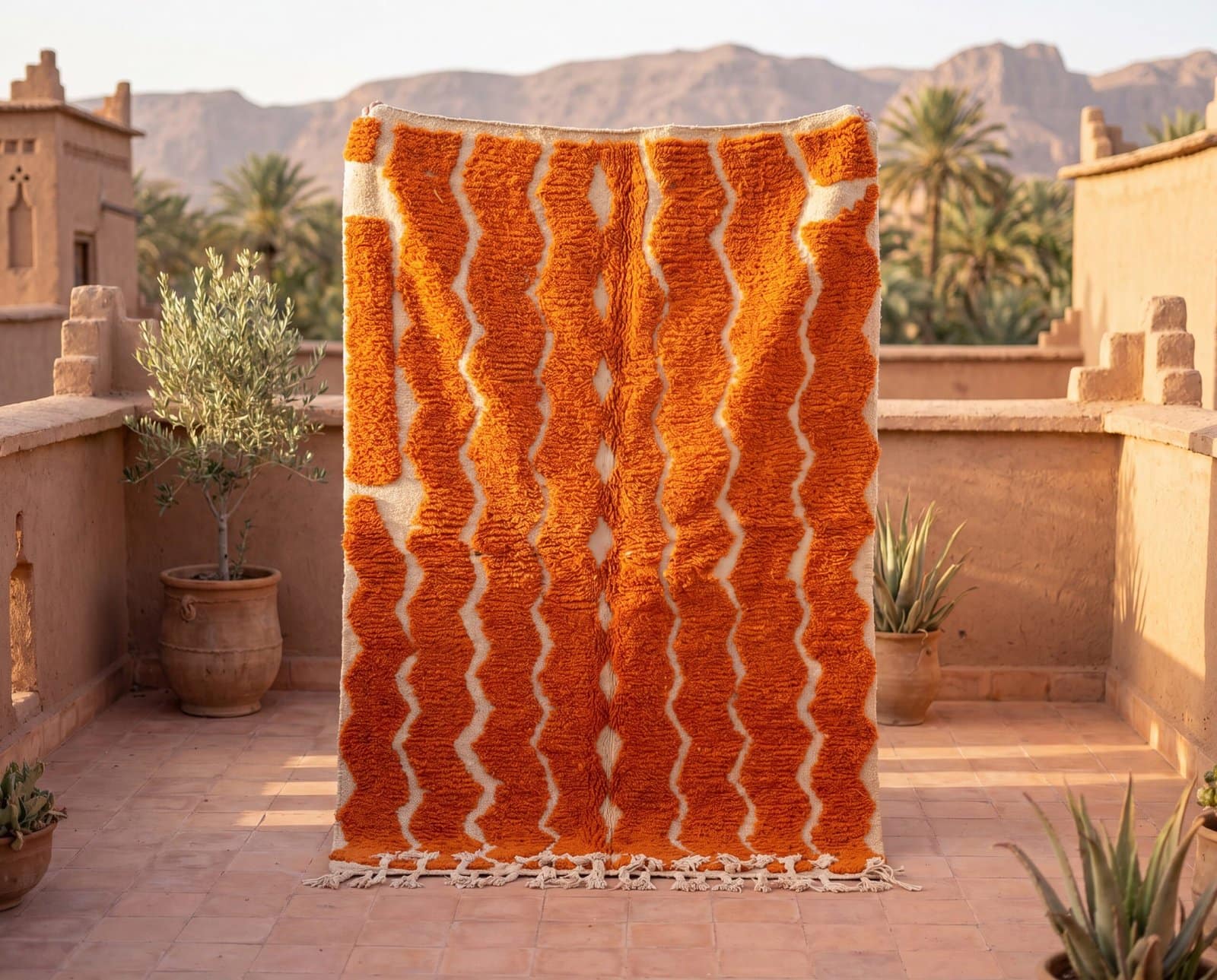 modern-berber-style-rug-orange-cream-home-accent Orange Beni Ourain Rug | Handmade Moroccan Wool Berber Carpet