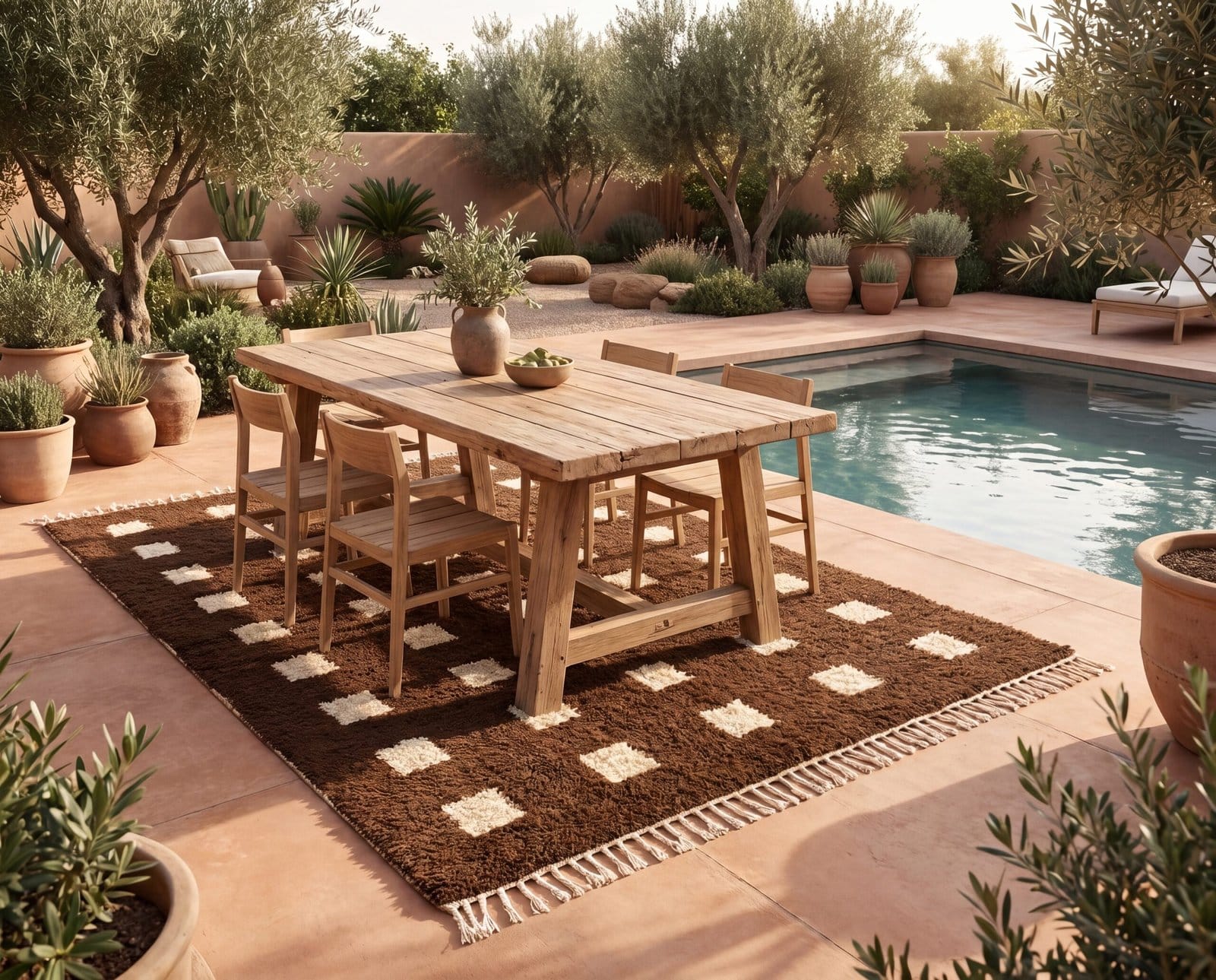 modern-moroccan-area-rug-brown-check-pattern-rug Custom Moroccan Rug, Beni Ourain Brown & White Geometric, Square Shag Rug, Handmade Area Rug