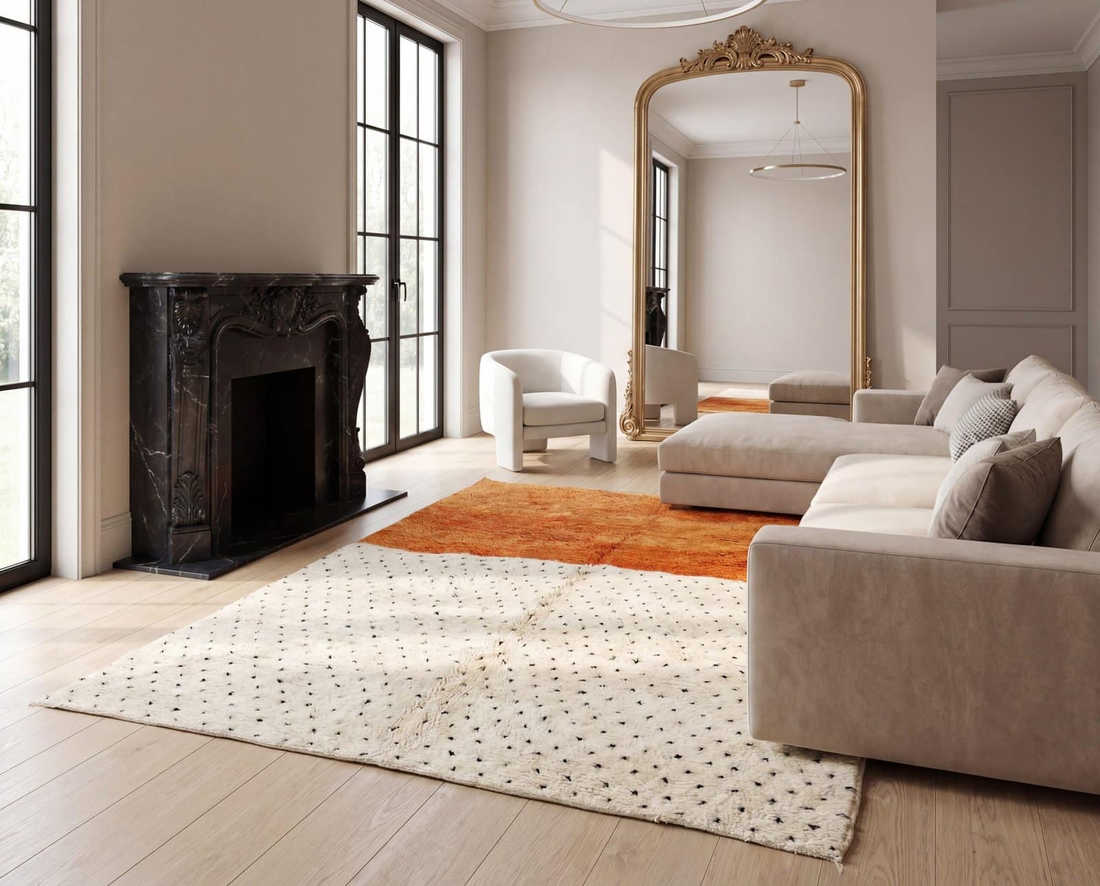 moroccan-area-rug-orange-ivory-handwoven-wool-minimalist-boho Orange & White Polka Dot Moroccan Rug | Handmade Berber Wool Rug | Boho Nursery , Living Room Decor