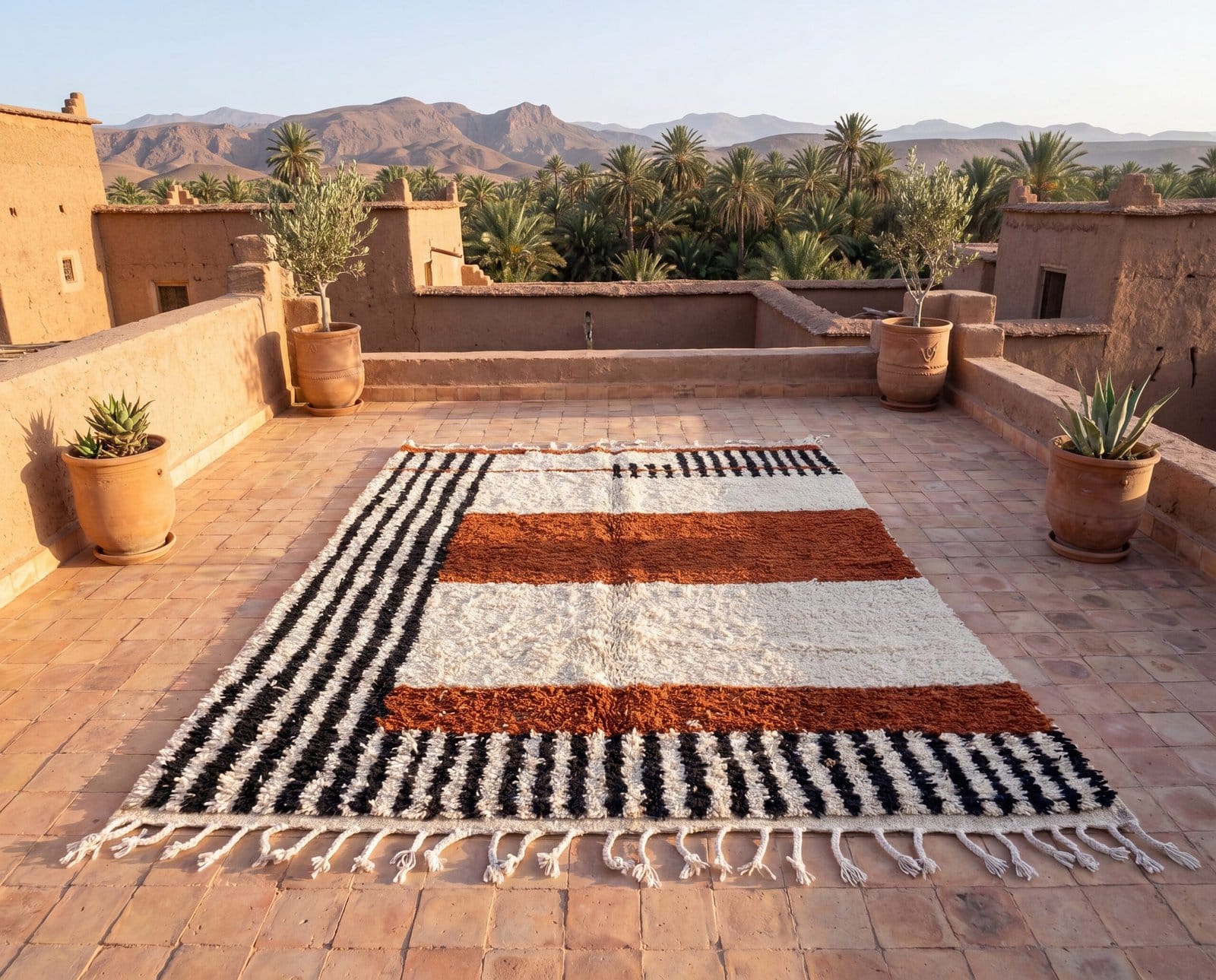 moroccan-berber-rug-ivory-rust-black-geometric-wool-rug-modern-living-room Authentic Moroccan Berber Rug, Handwoven Wool Area Rug, Neutral Boho Living Room Carpet, Geometric Decor
