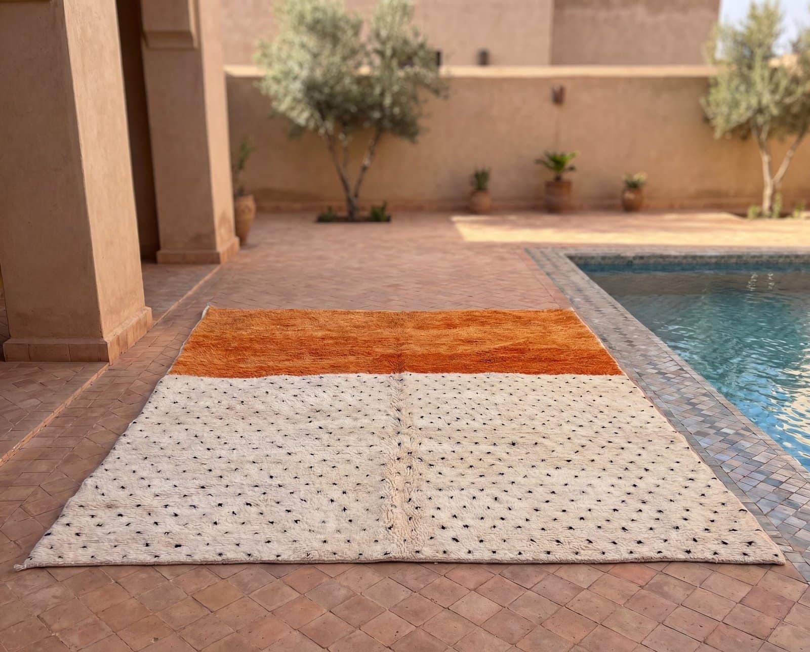 moroccan-berber-rug-terracotta-natural-wool-atlas-handwoven-unique Orange & White Polka Dot Moroccan Rug | Handmade Berber Wool Rug | Boho Nursery , Living Room Decor