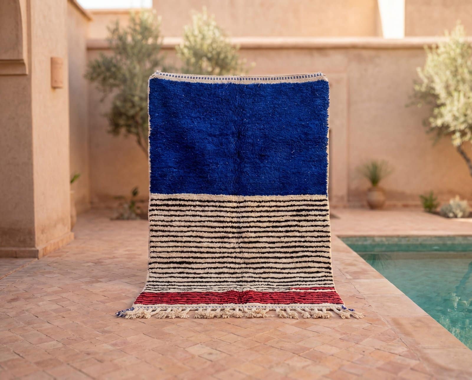moroccan-blue-ivory-berber-rug-handmade-beni-ourain-style-wool-rug Cobalt Blue Berber Rug | Authentic Handwoven Wool Tribal Moroccan Area Rug