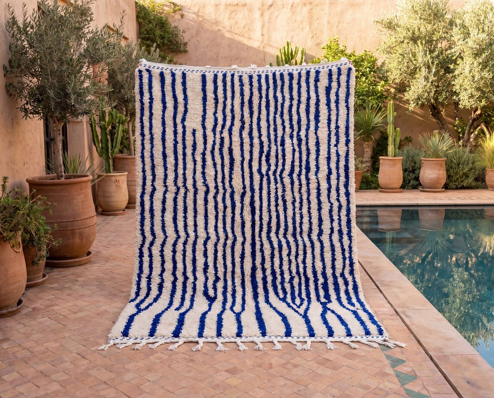 moroccan-blue-striped-rug-handmade-berber-rug-boho-area-rug Contemporary Beni Ourain Rug – Luxury Moroccan Ivory Blue Stripe Area Rug