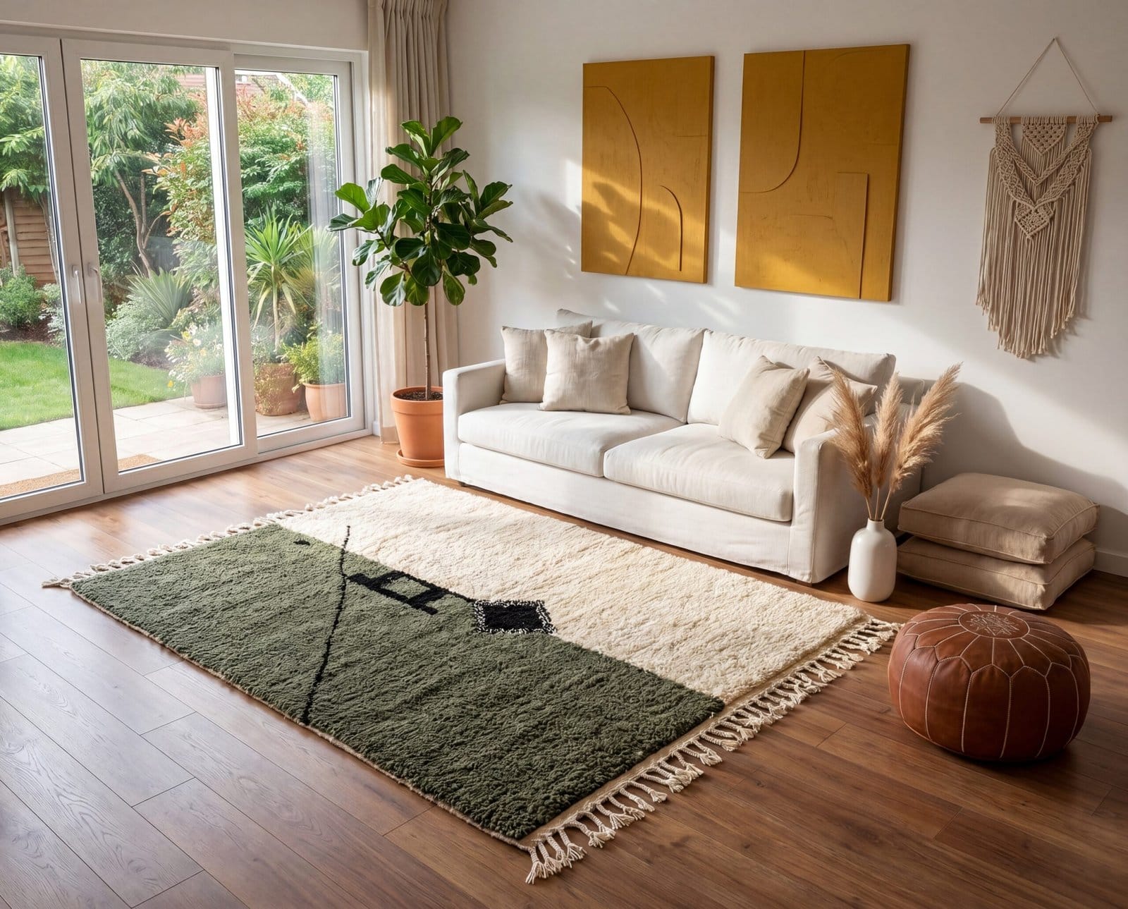moroccan-olive-green-rug-scandinavian-boho-carpet Olive Green Beni Ourain Rug- Handmade Moroccan Wool Carpet - Minimalist Berber Shag Rug