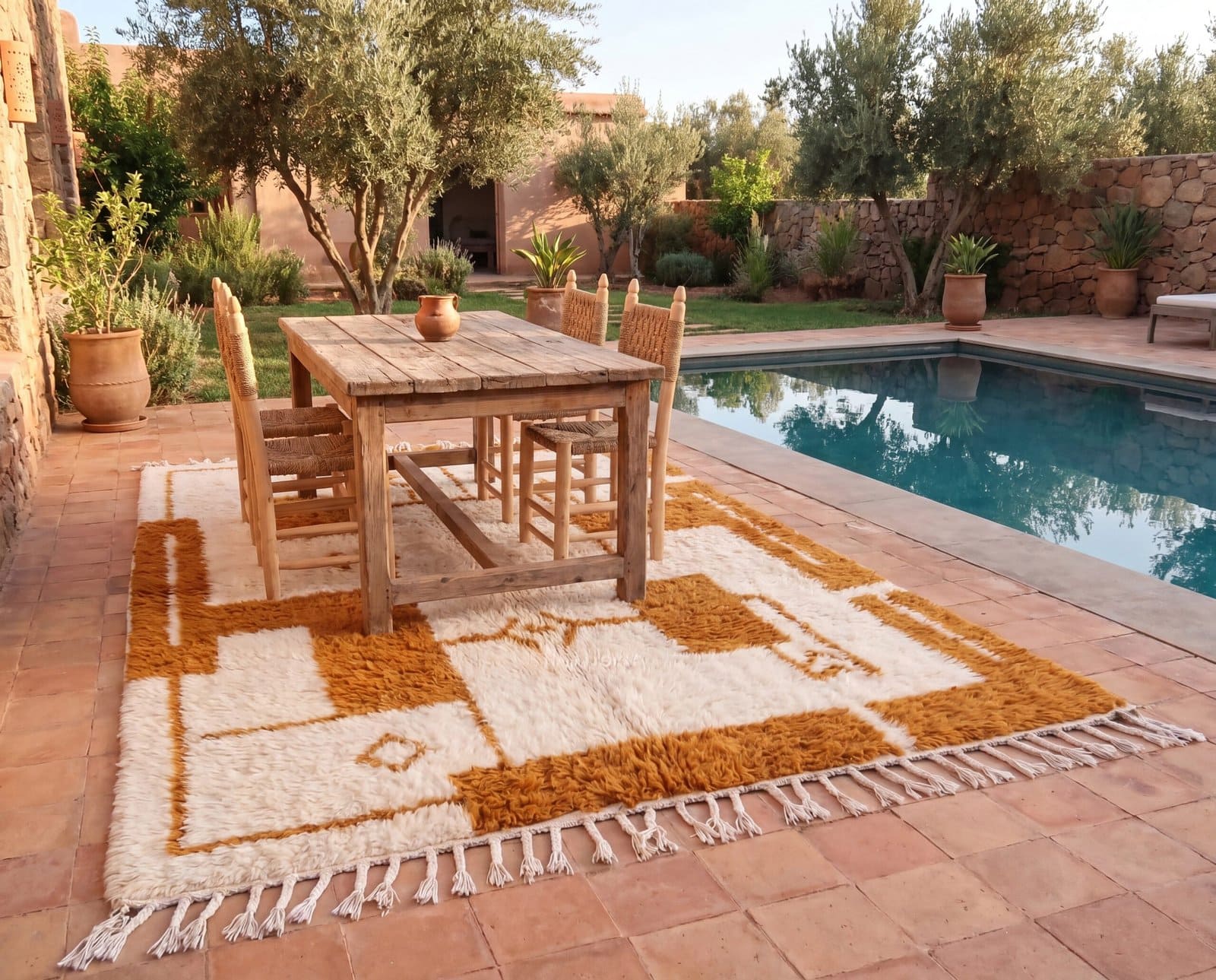 moroccan-rug-8x10-ivory-white-geometric-handmade-carpet Beni Ourain Rug, Plush creamy wool base with brown geometric motifs, Berber Rug, Home Decor Rug.