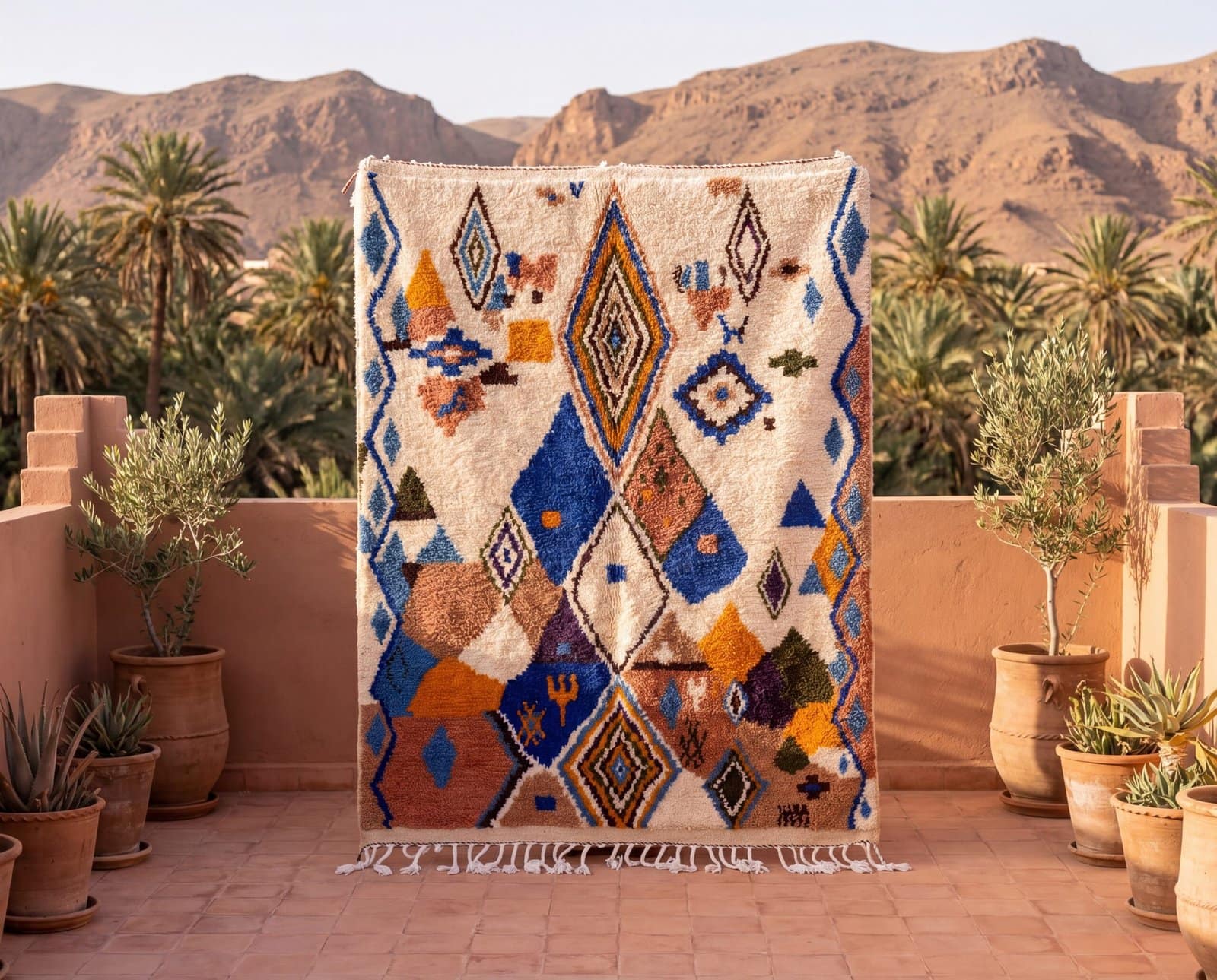 moroccan-rug-colorful-berber-boho-area-rug-handmade-beni-ourain-style Handmade Moroccan Azilal Rug, Colorful Tribal Geometric Berber Carpet