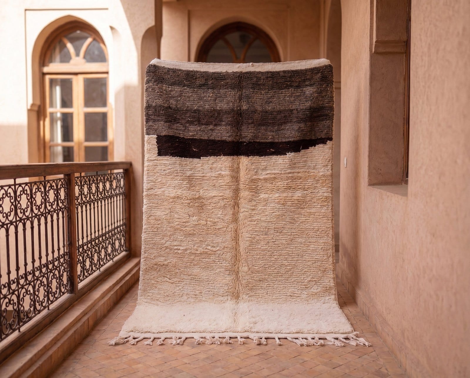 moroccan-shag-rug-cream-brown-handmade-wool-rug-jpg Luxury Beni Ourain Rug | Ivory & Brown Handmade Moroccan Wool Area Rug