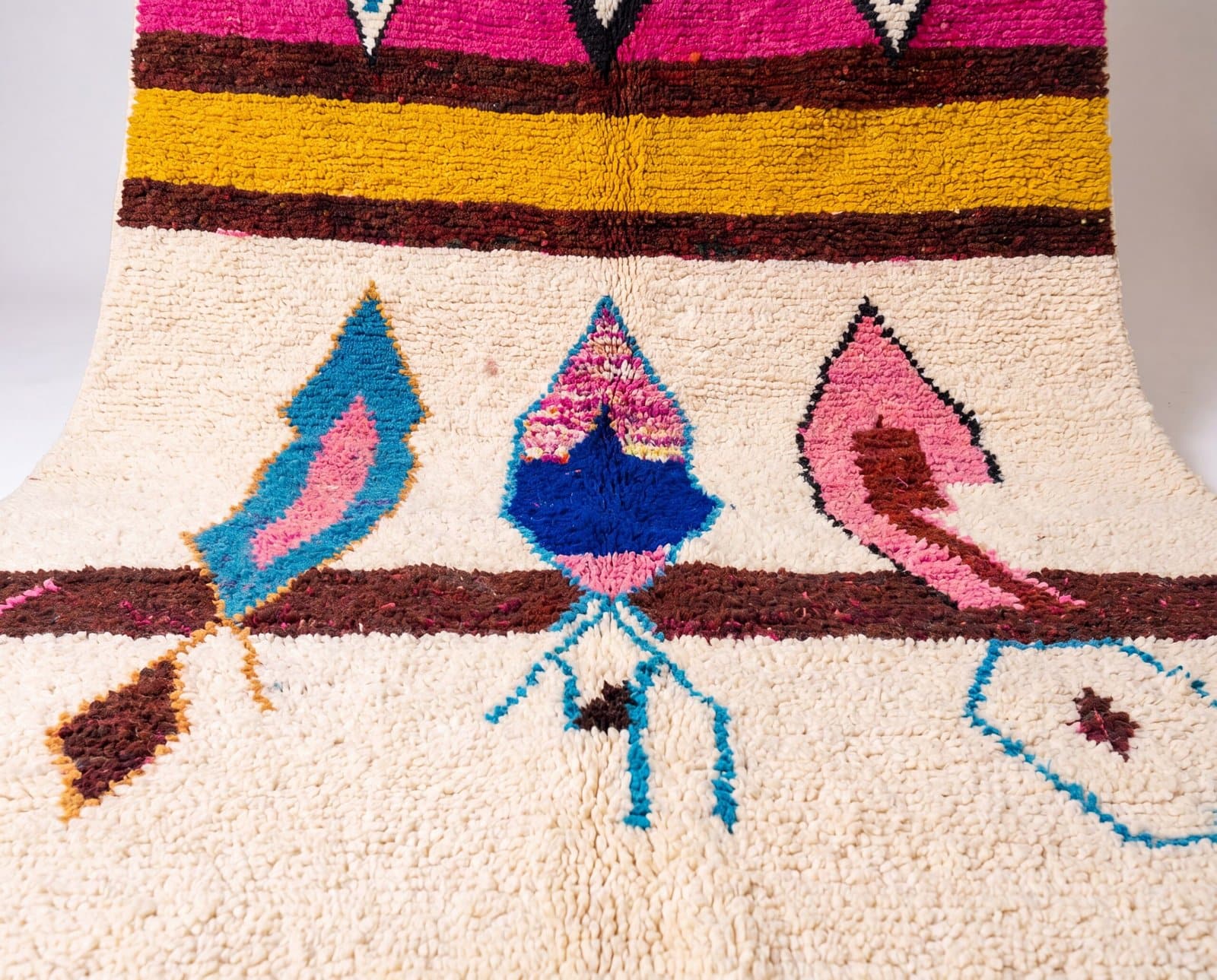 moroccan-wool-rug-plush-abstract-living-room-rug Pink Moroccan Berber Rug | Handmade Colorful Wool Area Rug | Plush Boho Tribal Carpet | Cream Living Room Decor | Custom Size