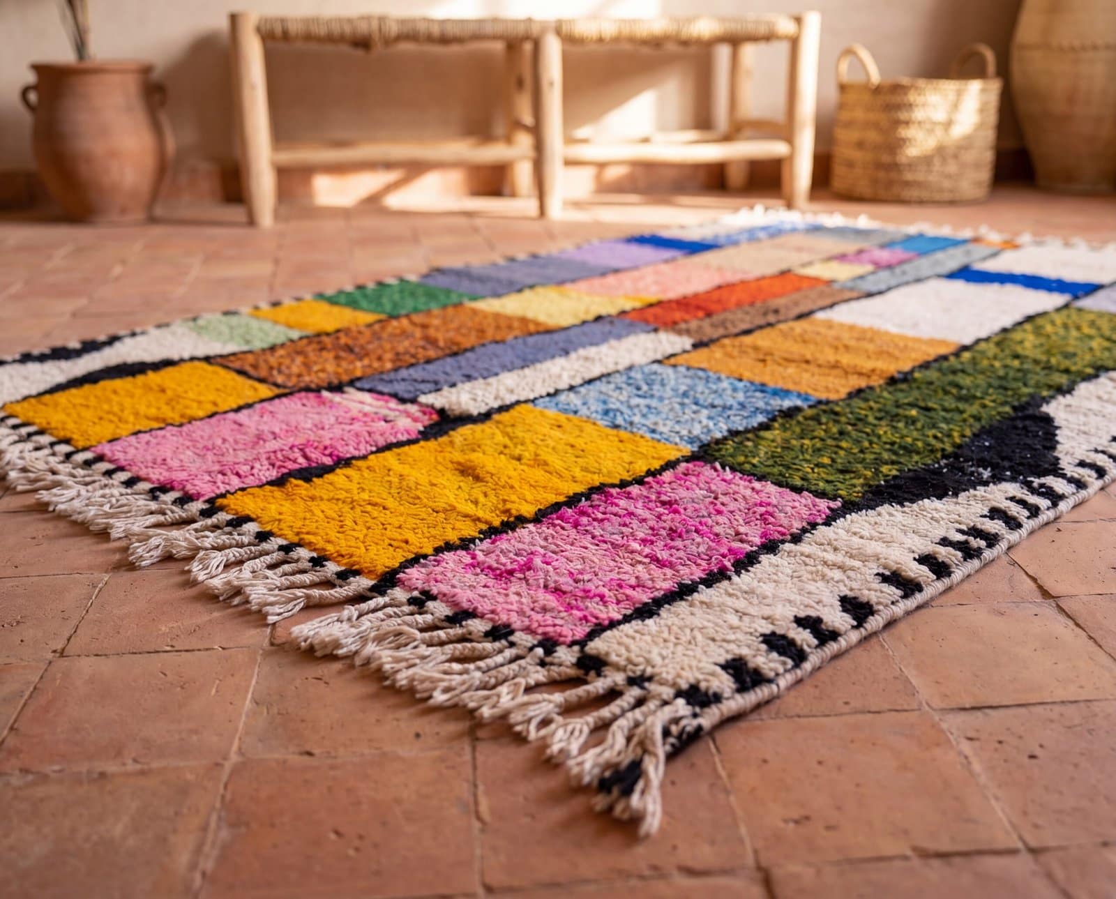 multicolor-moroccan-azilal-rug-handmade-boho-rug Handmade Moroccan Azilal Wool Rug – Colorful Geometric Berber Boho Area Carpet