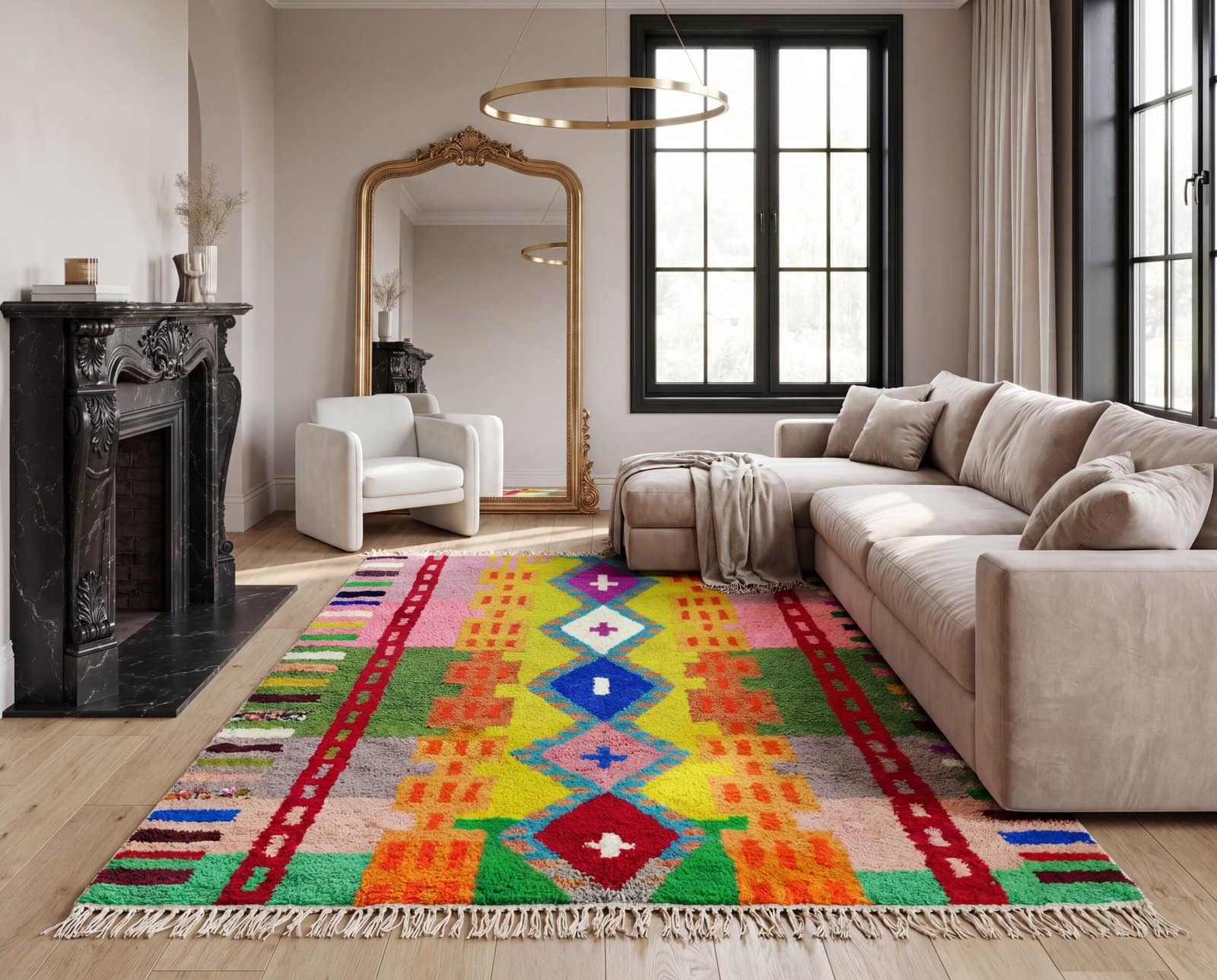 multicolor-moroccan-berber-rug-geometric-design Colorful Moroccan Rug, Artistic Moroccan Wool Rug, Custom Morrocan Rug, Handmade Carpet