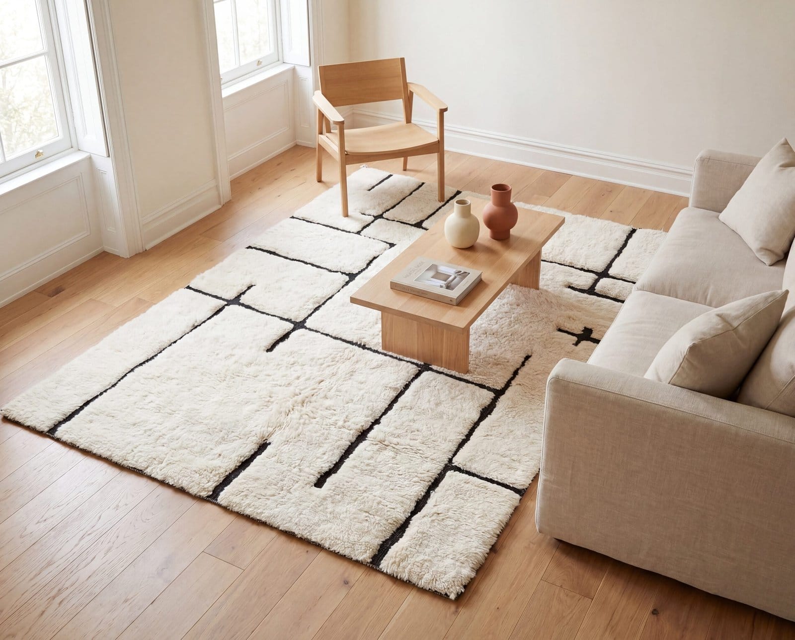 off-white-berber-rug-ivory-shag-rug-scandinavian-home-rug Handmade Ivory Moroccan Beni Mrirt Rug, High Pile Wool Berber Carpet