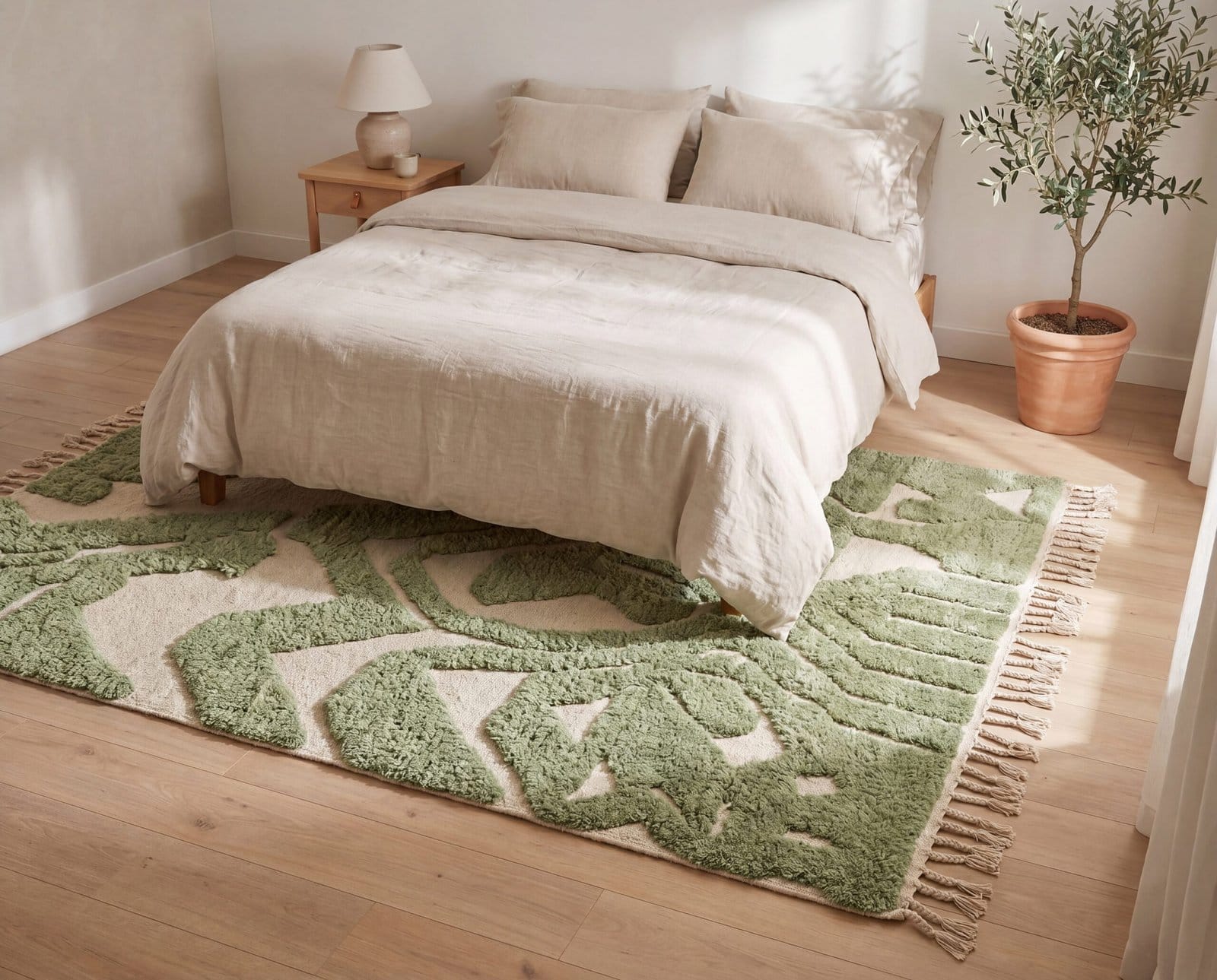 olive-green-geometric-wool-rug-boho-area-carpet Handmade Olive Green Moroccan Wool Rug, Abstract Berber Shag Area Carpet