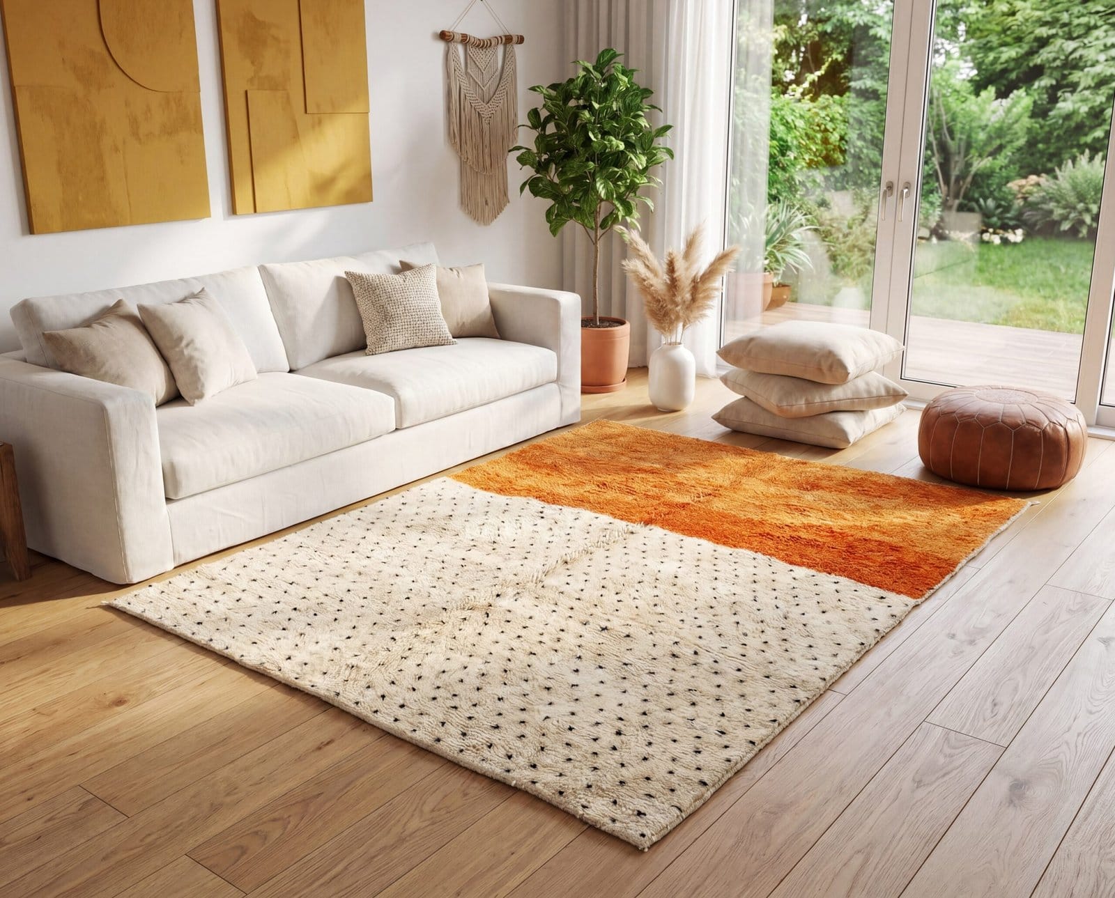 one-of-a-kind-moroccan-wool-rug-orange-ivory-boho-artisan-carpet Orange & White Polka Dot Moroccan Rug | Handmade Berber Wool Rug | Boho Nursery , Living Room Decor