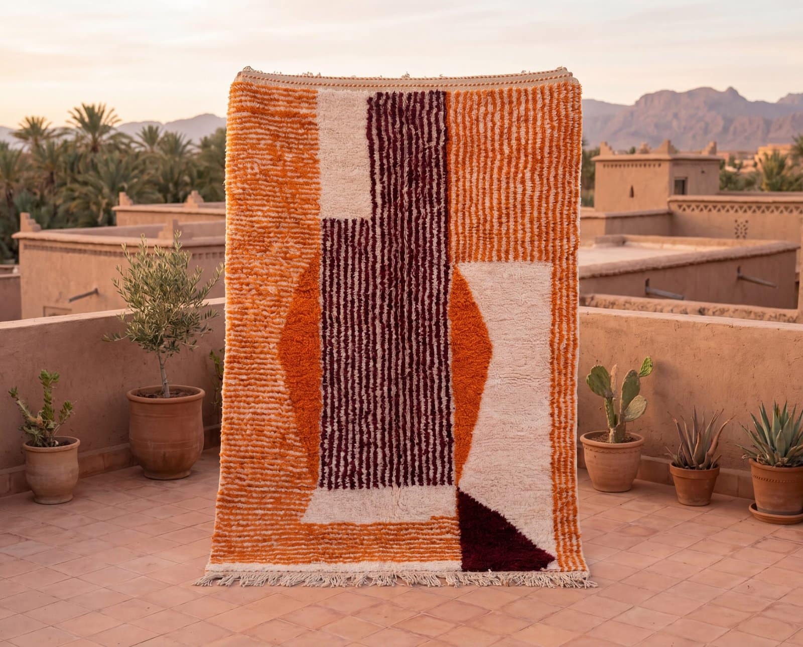 orange-wool-morrocan-rug Burgundy Moroccan Rug - Modern Abstract Moroccan Rug 9x12 - Handmade Wool Rug - Beni Ourain Rug - Orange Morrocan Rug - Berber Rug
