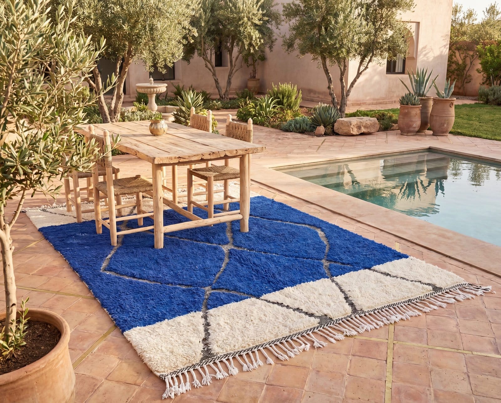 oversized-blue-moroccan-rug-8x10-9x12-carpet Royal Blue Beni Ourain Rug | Handmade Moroccan Berber Wool Area Rug for Modern Boho Decor