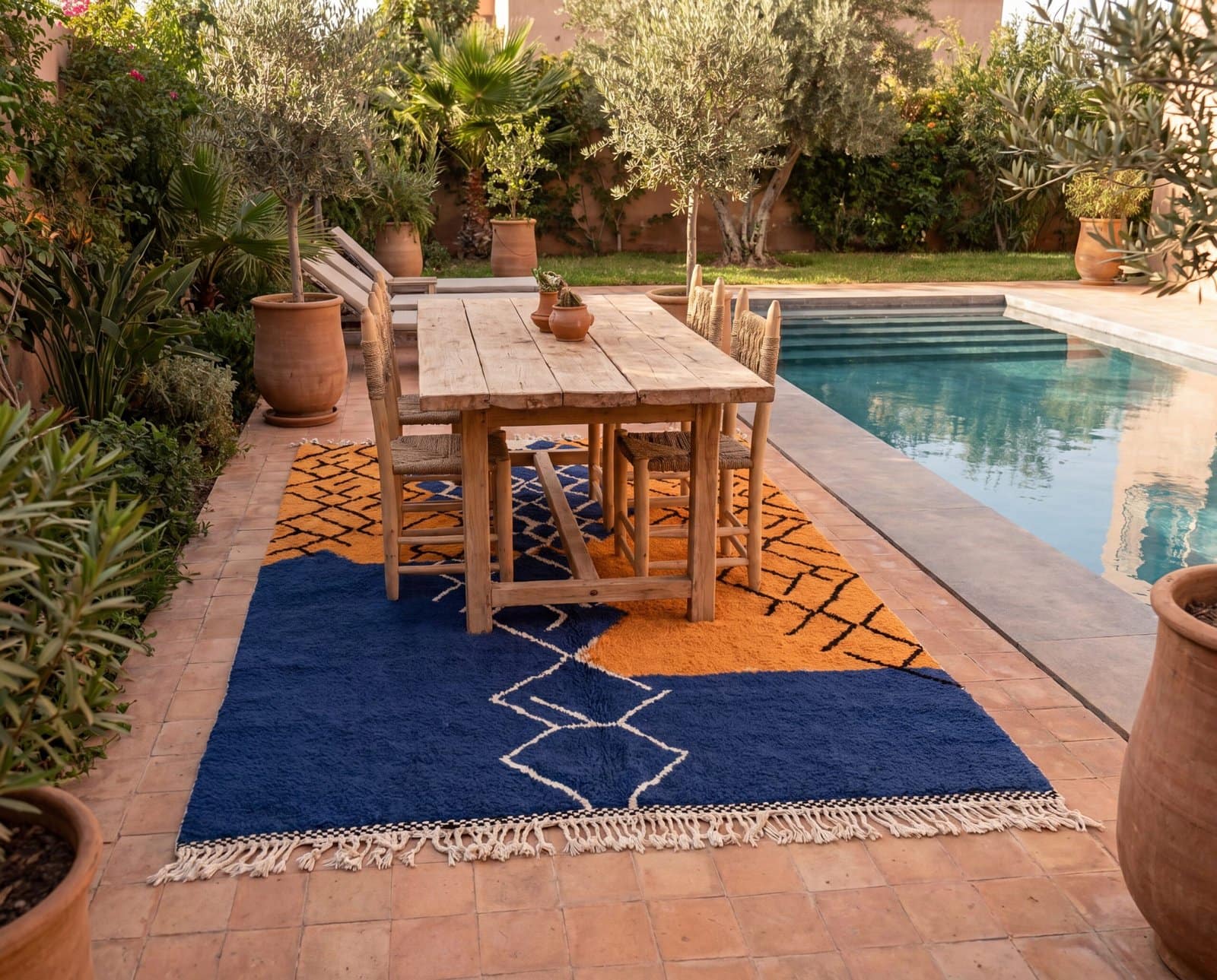 oversized-moroccan-blue-rug-boho-luxury-living-room-carpet Handmade Beni Ourain Wool Rug – Moroccan Berber Boho Carpet, Blue Orange Geometric Design