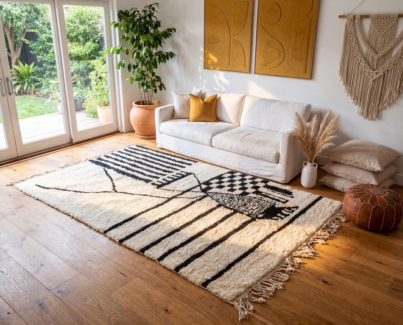 oversized-moroccan-wool-rug-modern-boho-living-room-carpet Abstract Berber Wool Rug | Black White Moroccan Tribal Carpet | Large Geometric Abstract Rug