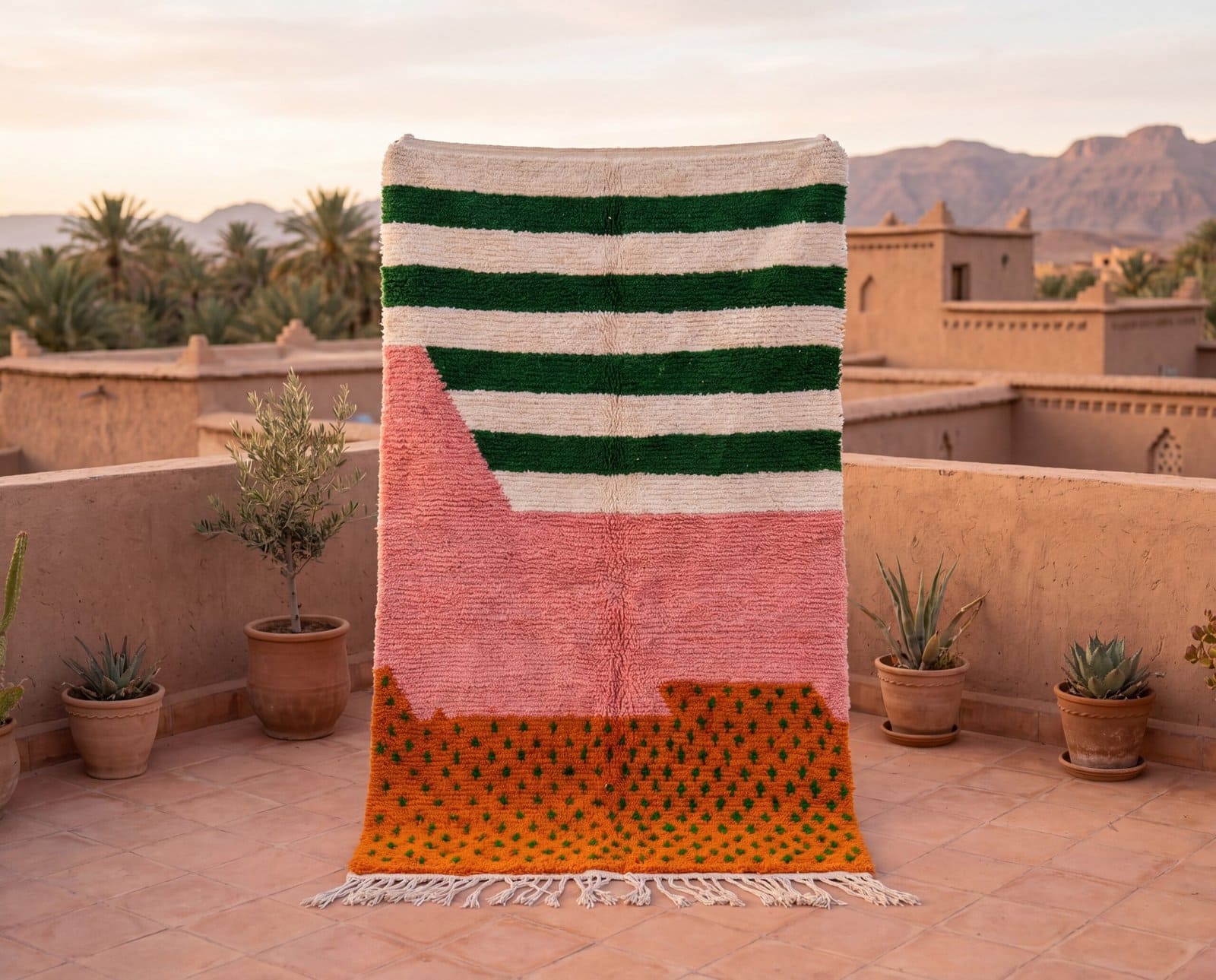 pink-green-brown-moroccan-wool-rug berber wool area rug for Living room