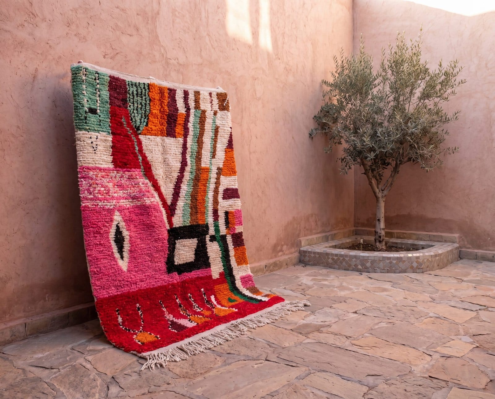 pink-orange-moroccan-rug-modern-boho-area-carpet-handwoven Colorful Moroccan Azilal Rug | Handmade Abstract Berber Wool Rug | Boho Rainbow Area Rug | Tribal Handwoven Carpet | Eclectic Decor