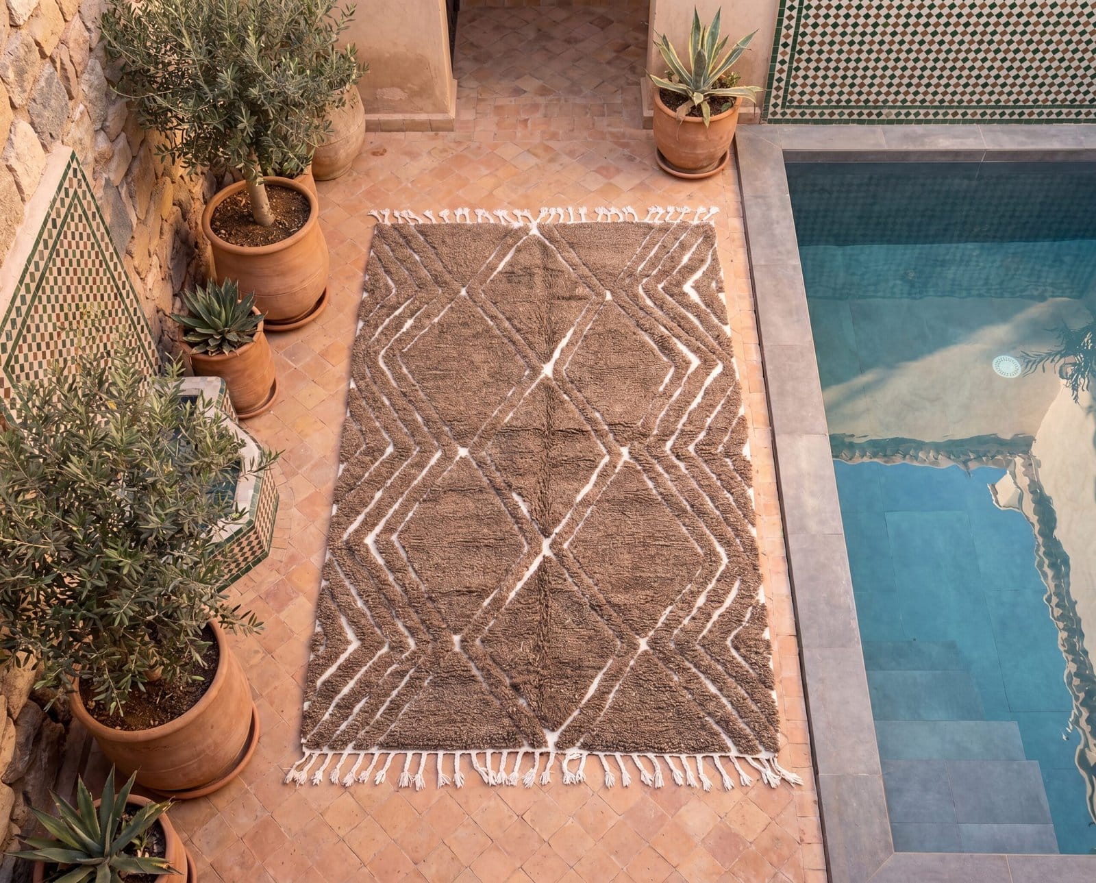 plush-beni-ourain-rug-modern-moroccan-decor Brown Handmade Wool Carpet |Artisan Moroccan Geometric Rug | Boho Berber Area Rug | Tribal Decor | unique home gift