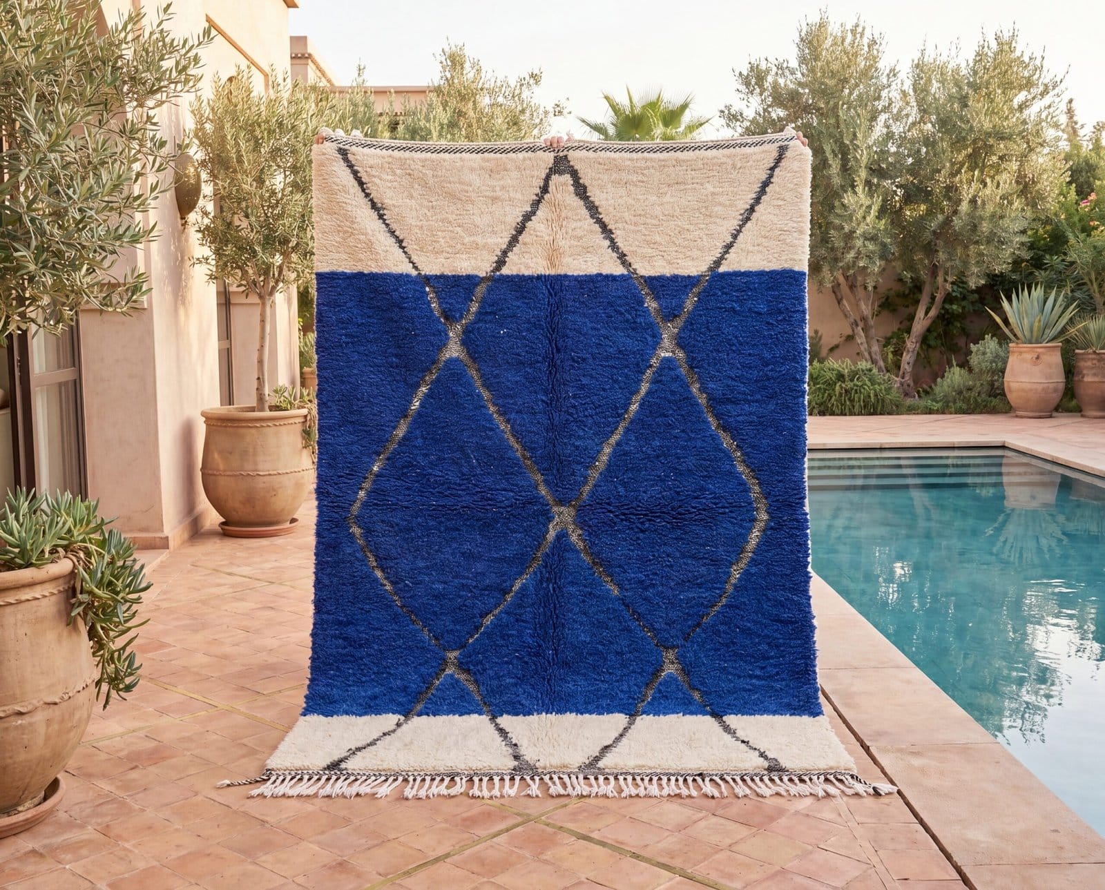 premium-moroccan-wool-rug-blue-diamond-design Royal Blue Beni Ourain Rug | Handmade Moroccan Berber Wool Area Rug for Modern Boho Decor